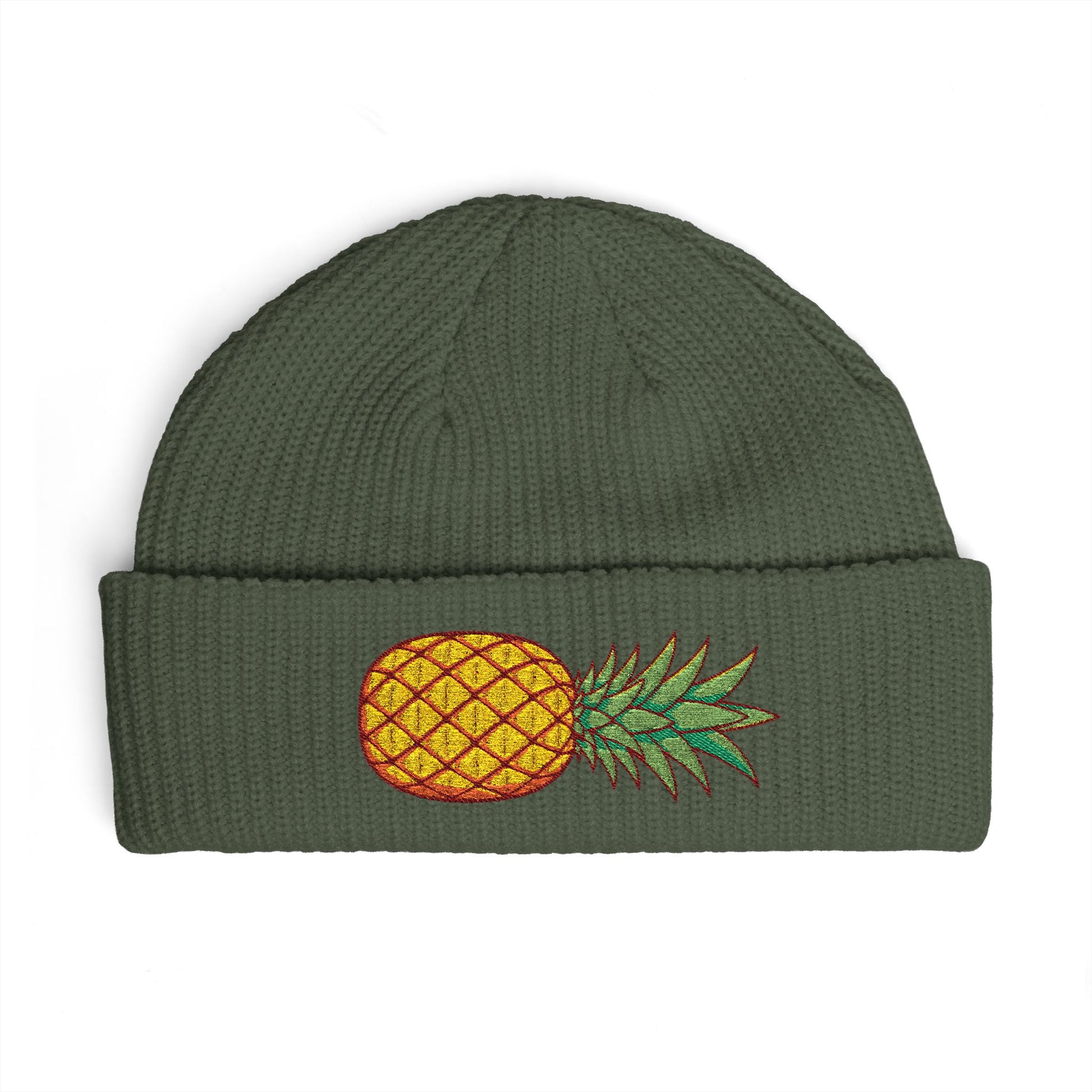 Pineapple Embroidered Cuff Beanie – Tropical Knit Winter Hat Hats Printify One size Cypress