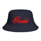 Bucket Hat — Retro Script 'Bucketd' Embroidered Brown Summer Hat
