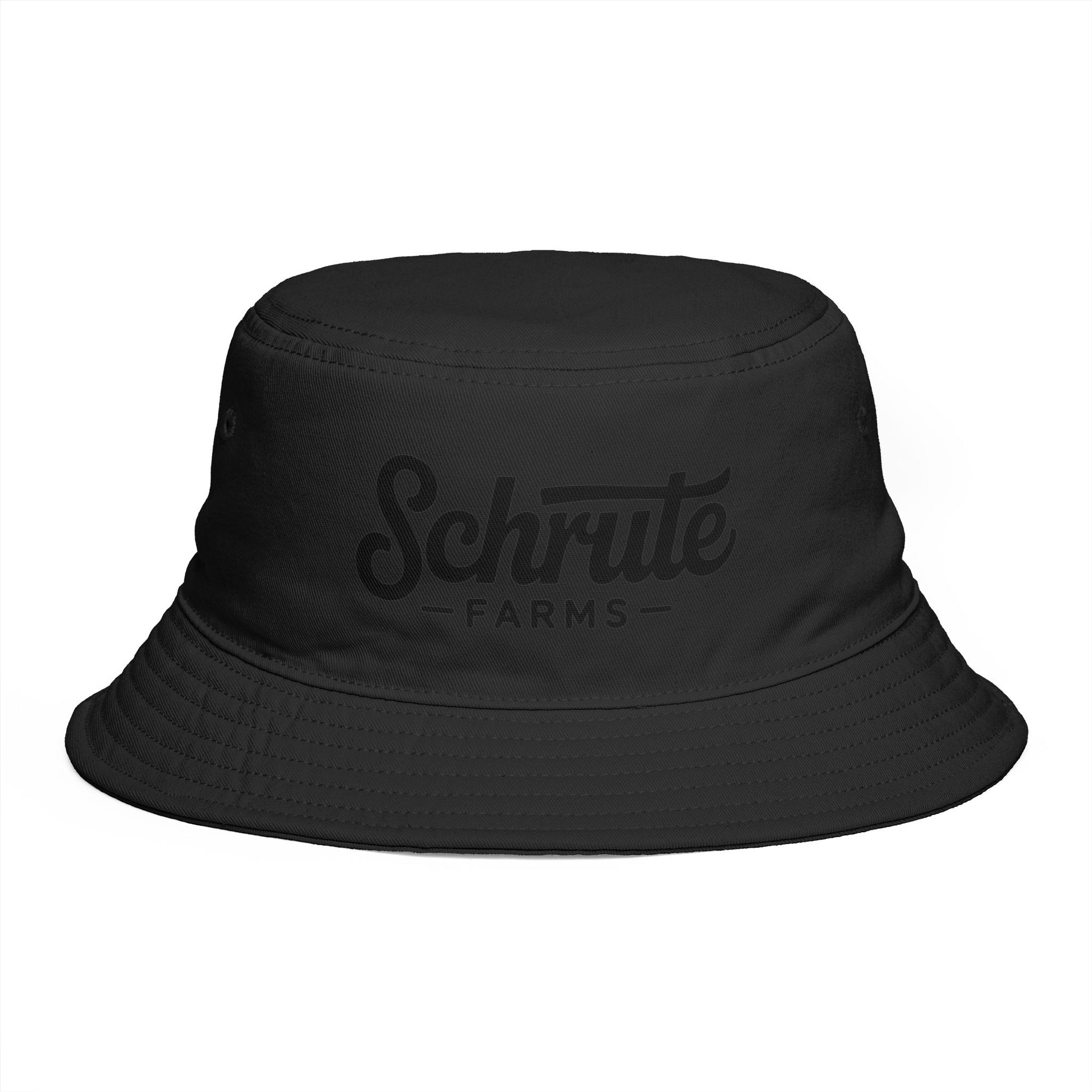 Schrute Farms Bucket Hat — Brown Retro Logo Farmwear Hats Printify One size Black