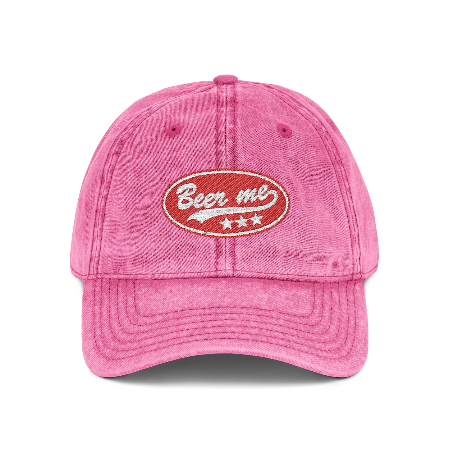 Vintage Embroidered 'Beer Me' Cap — Distressed Red Baseball Hat