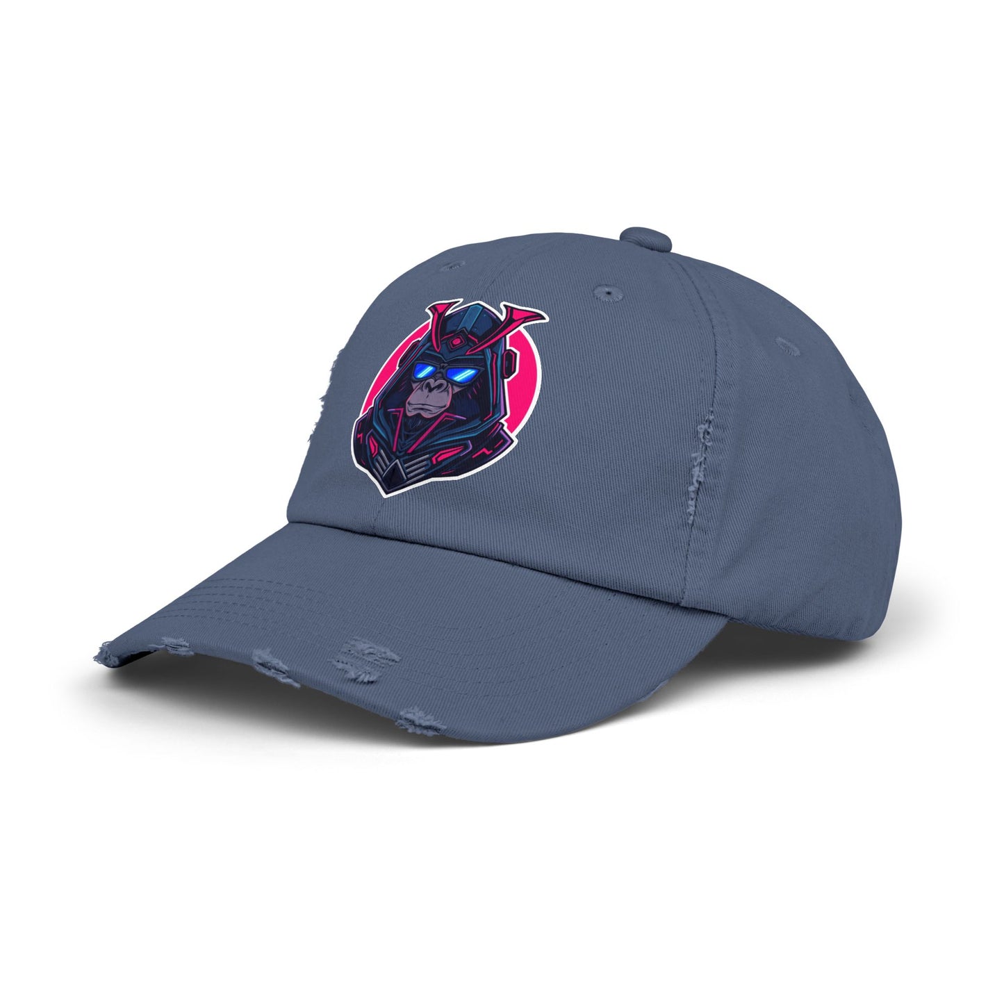 Samurai Skull Distressed Cap — Neon Retro Gamer Hat Hats Printify