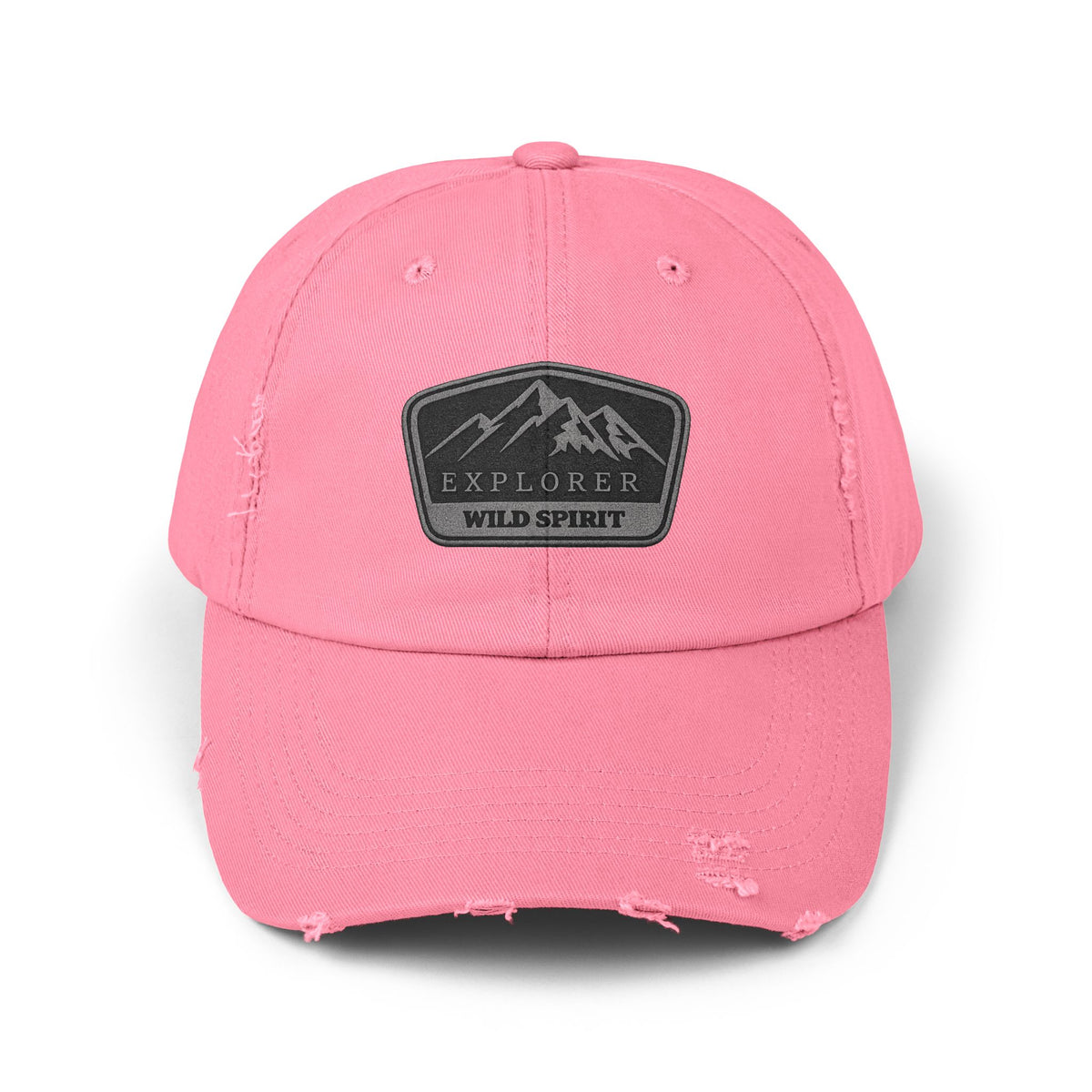 Explorer Wild Spirit Distressed Cap — Mountain Outdoors Dad Hat Hats Printify True Pink One size