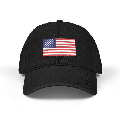 Embroidered American Flag Denim Hat — Classic USA Baseball Cap Hats Printify One size Black