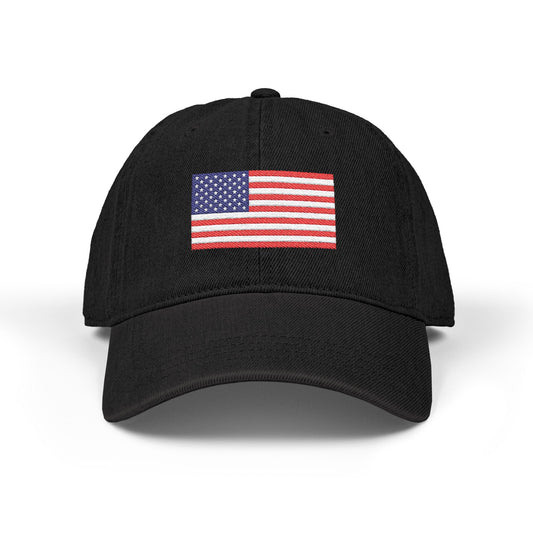 Embroidered American Flag Denim Hat — Classic USA Baseball Cap Hats Printify One size Black