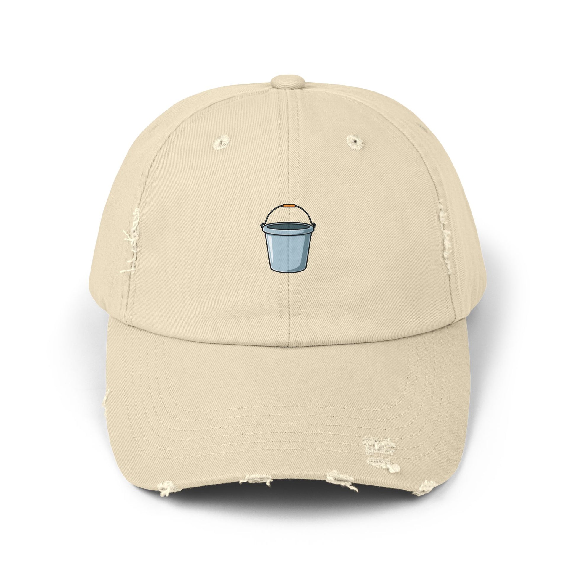 Distressed Bucket Hat — Embroidered Ice Bucket Design Cap Hats Printify Stone One size