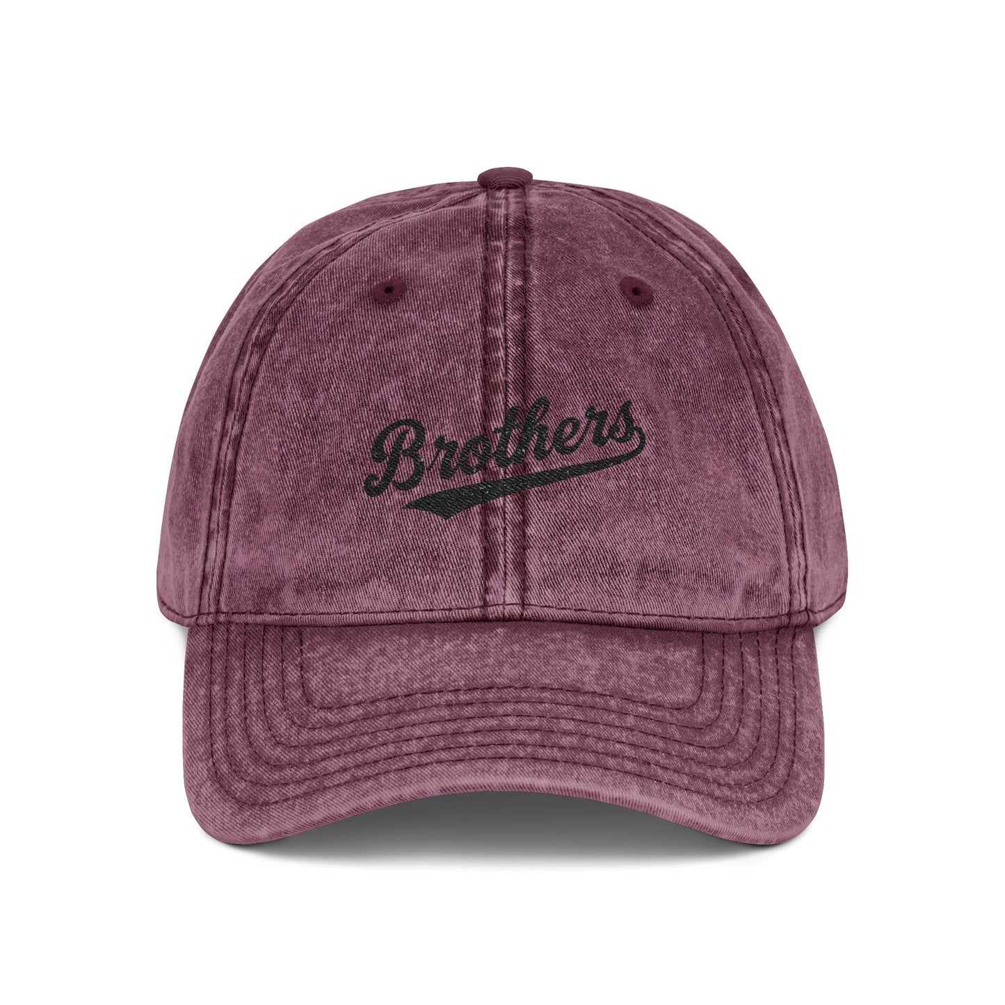 Vintage Embroidered 'Brothers' Cap — Washed Retro Baseball Hat Hats Printify One size Maroon