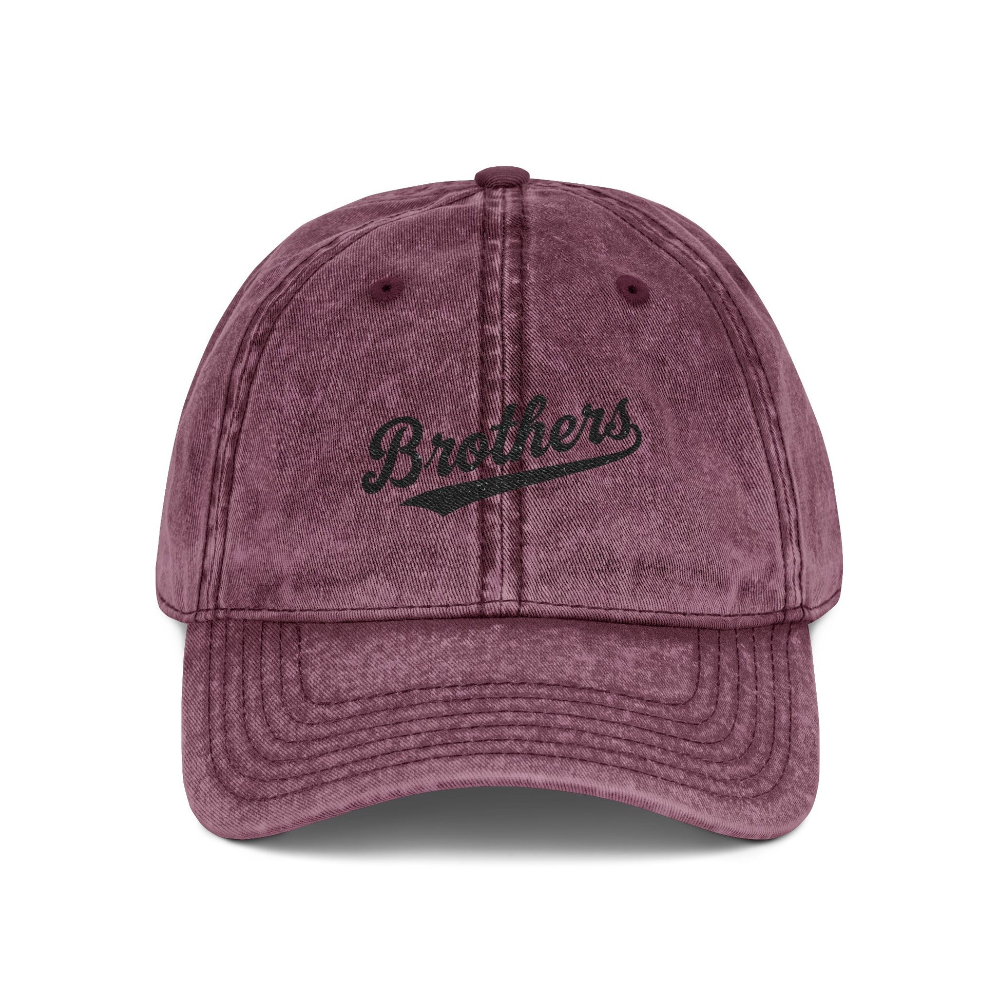 Vintage Embroidered 'Brothers' Cap — Washed Retro Baseball Hat Hats Printify One size Maroon