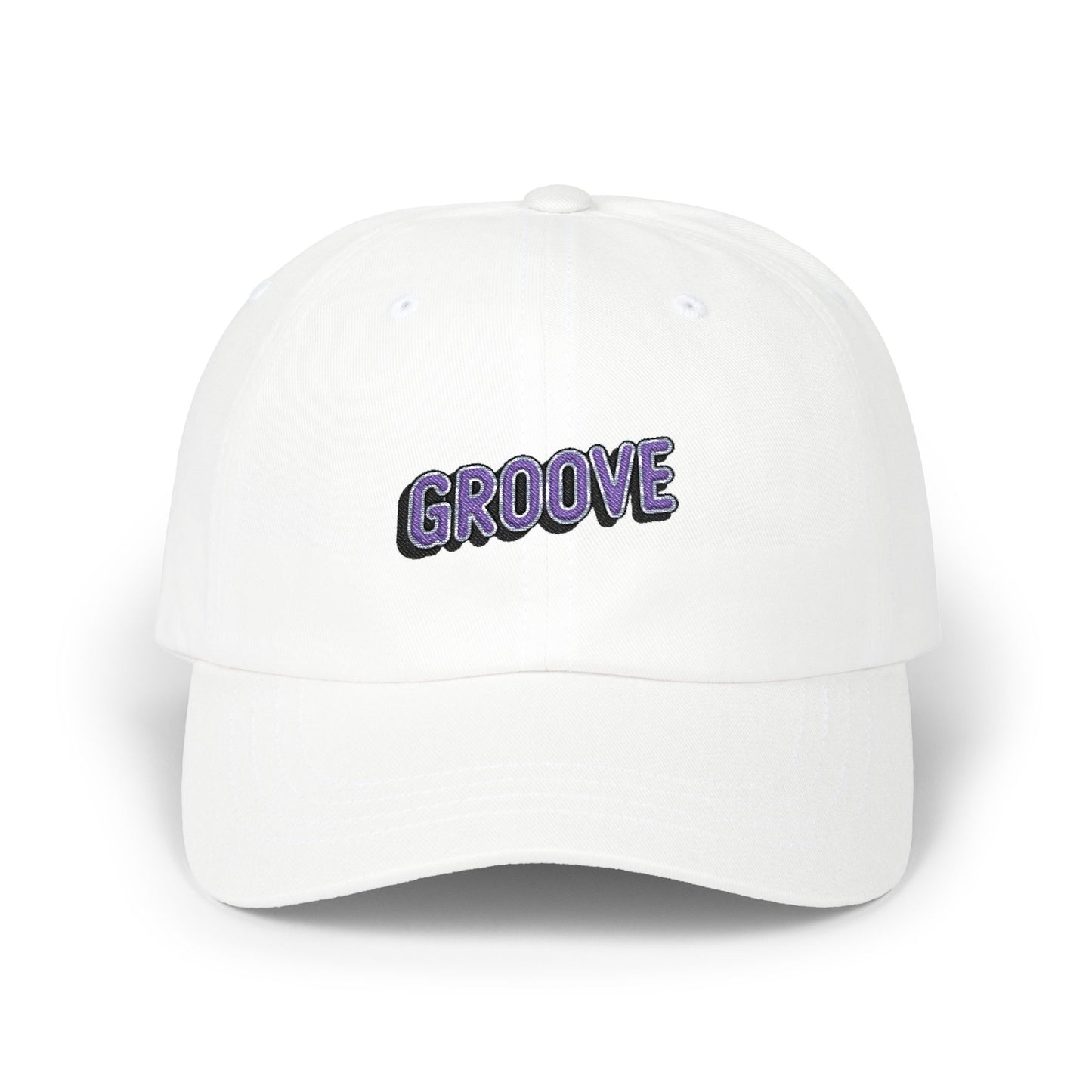 Groove Embroidered Dad Cap – Retro Purple 90s Vibe Adjustable Hat Hats Printify White One size
