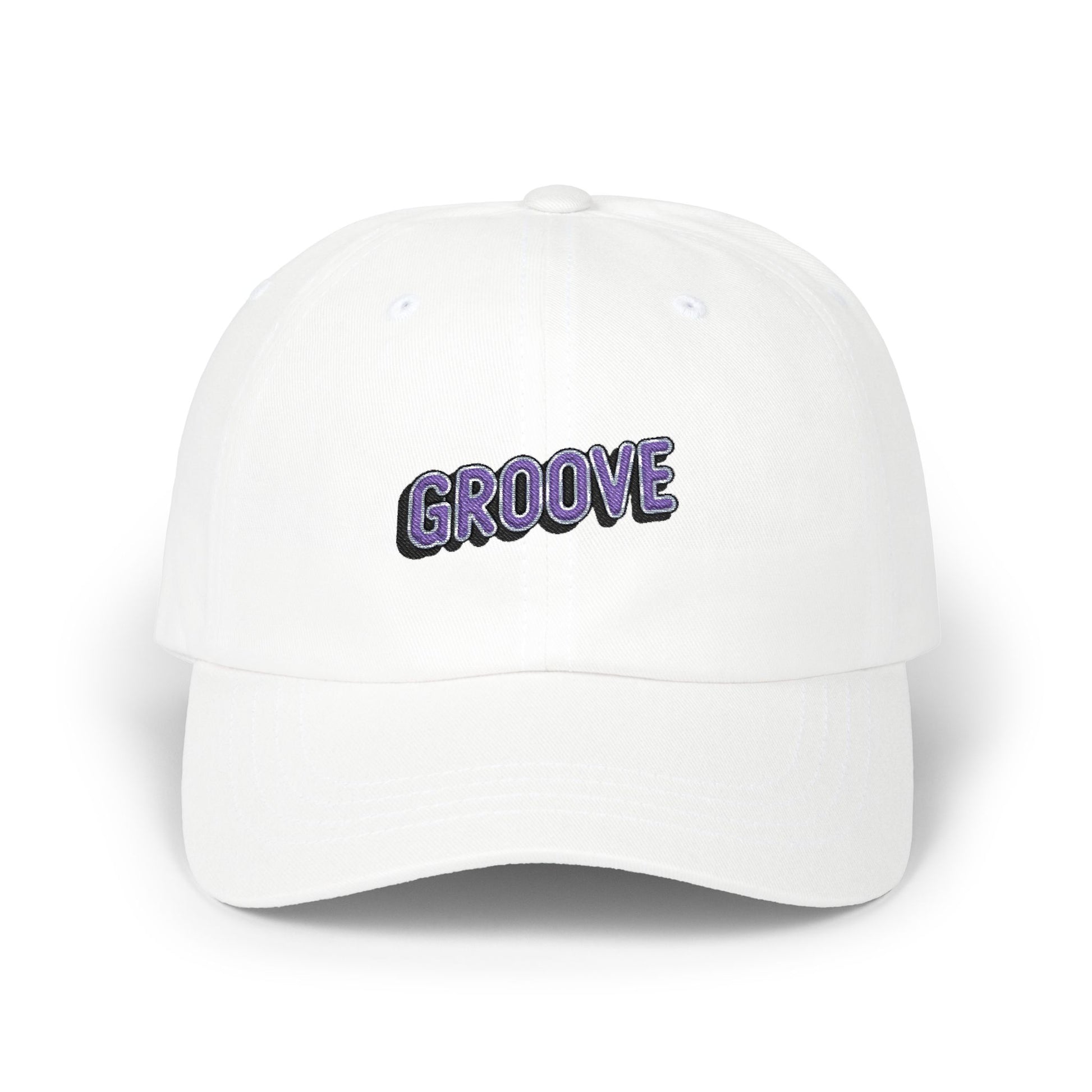 Groove Embroidered Dad Cap – Retro Purple 90s Vibe Adjustable Hat Hats Printify White One size