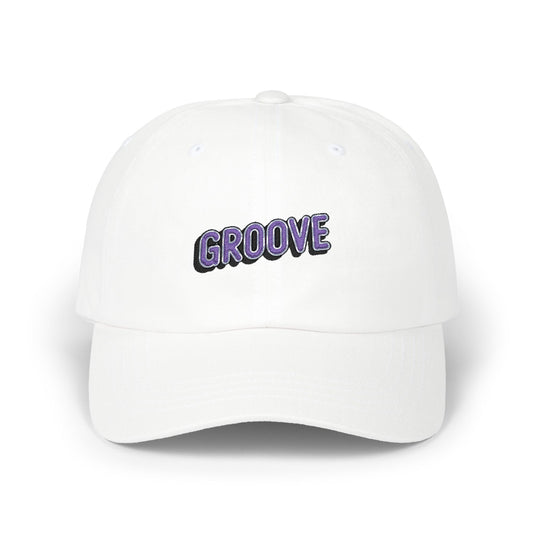 Groove Embroidered Dad Cap – Retro Purple 90s Vibe Adjustable Hat Hats Printify White One size