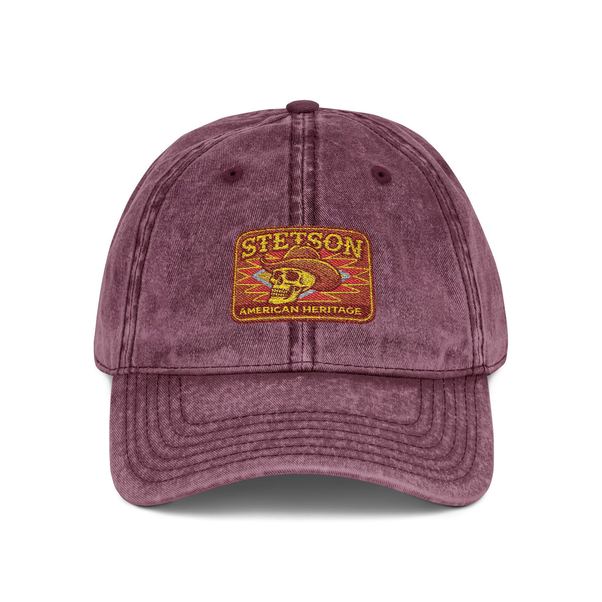 Vintage Embroidered Stetson Patch Cap — Washed Red Baseball Hat Hats Printify One size Maroon