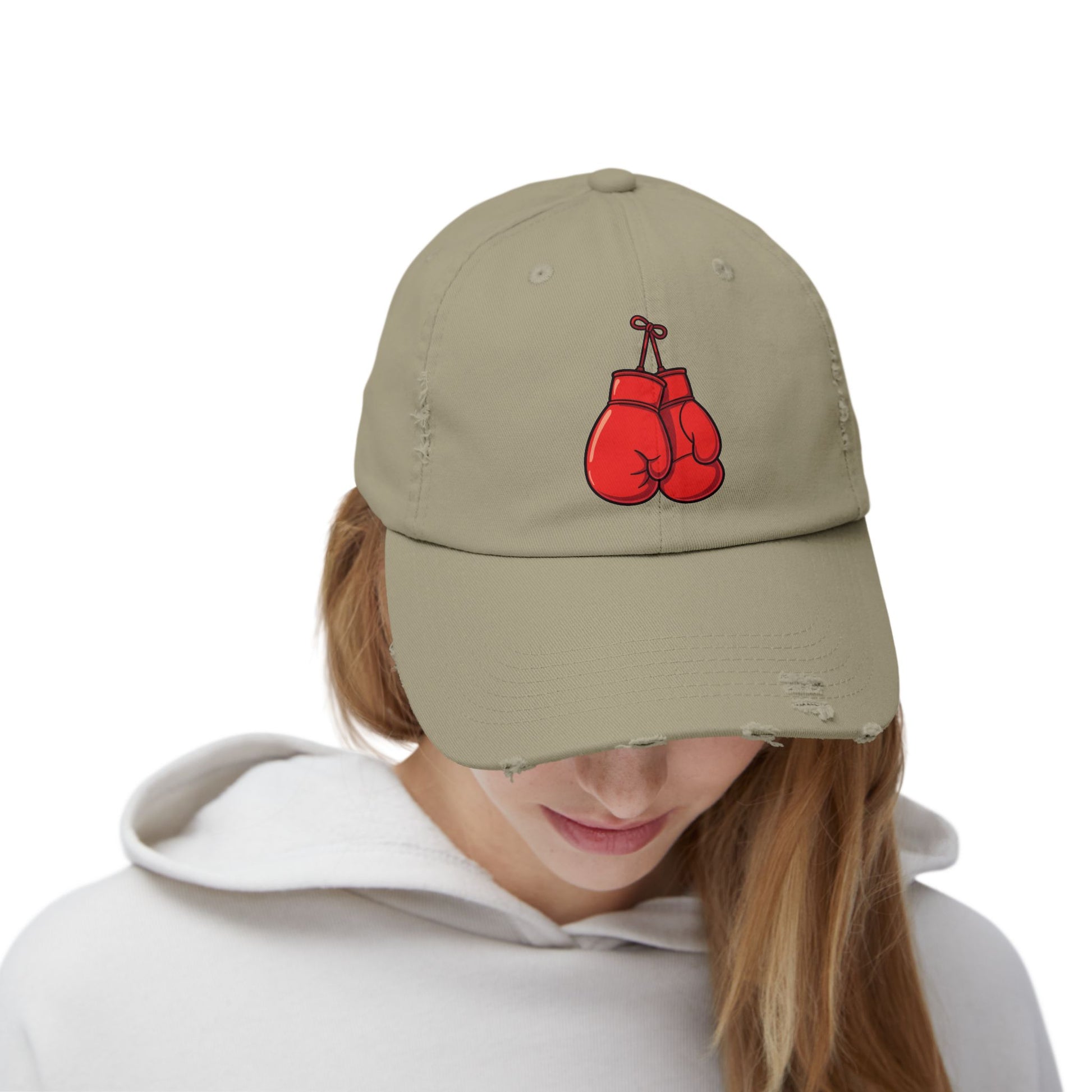 Boxing Gloves Distressed Cap - Red Gloves Dad Hat Hats Printify