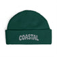 Coastal Cuff Beanie — Knit Winter Hat with 'COASTAL' Embroidered Seaglass Script Hats Printify