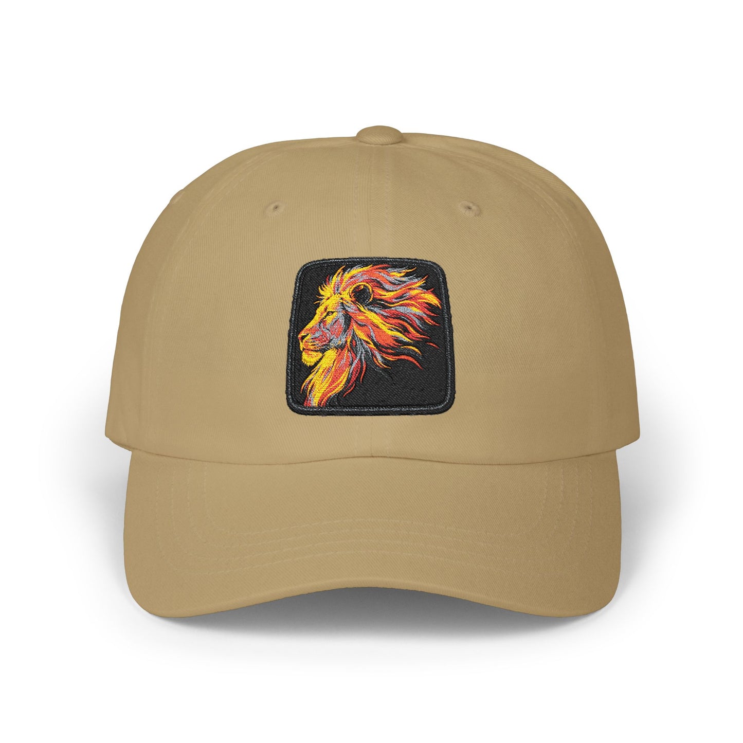 Dad Cap — Embroidered Fiery Lion Patch Baseball Hat Hats Printify One size Khaki