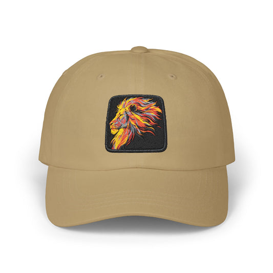 Dad Cap — Embroidered Fiery Lion Patch Baseball Hat Hats Printify One size Khaki