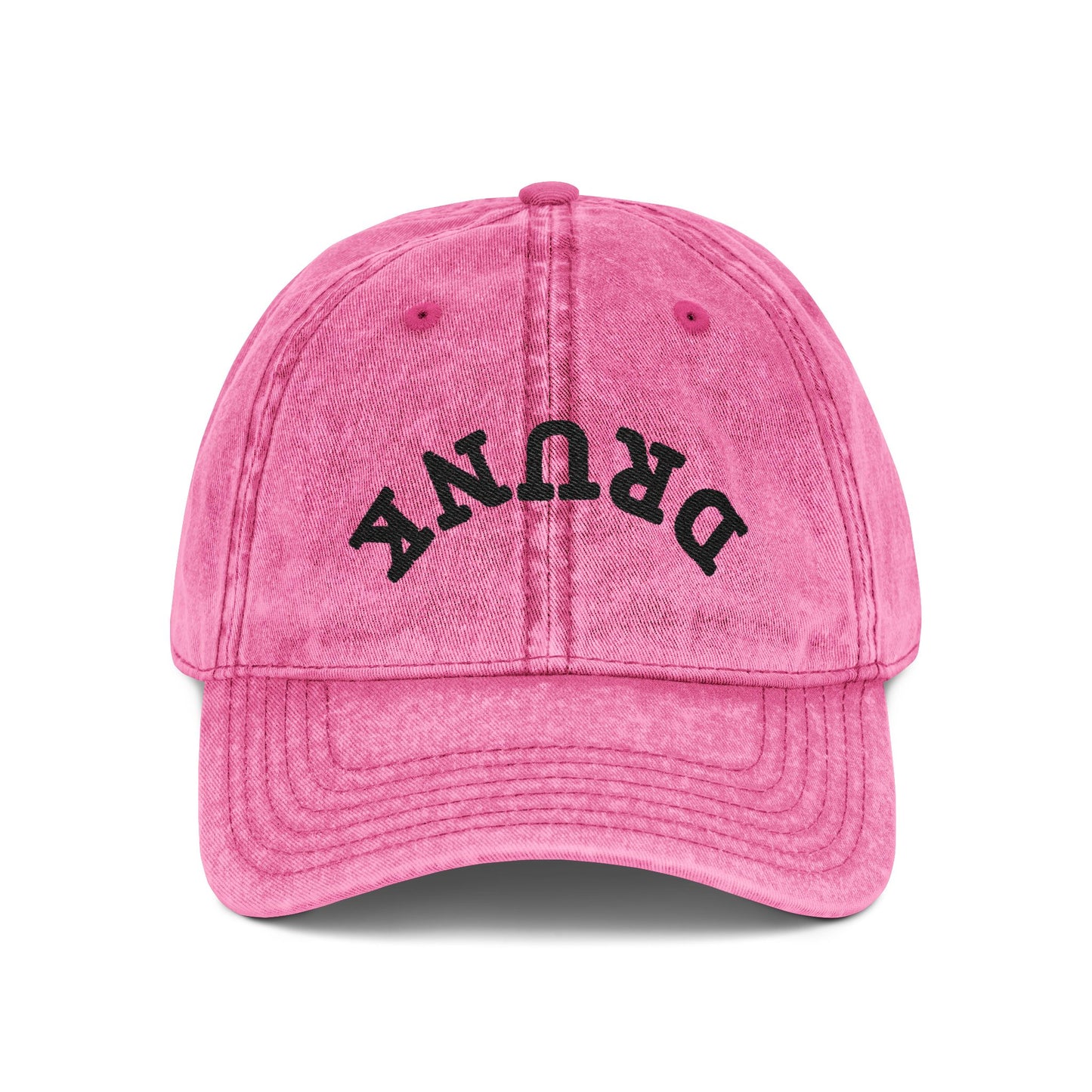 Embroidered Vintage 'DRUNK' Distressed Baseball Cap — Retro Red Cotton Hat