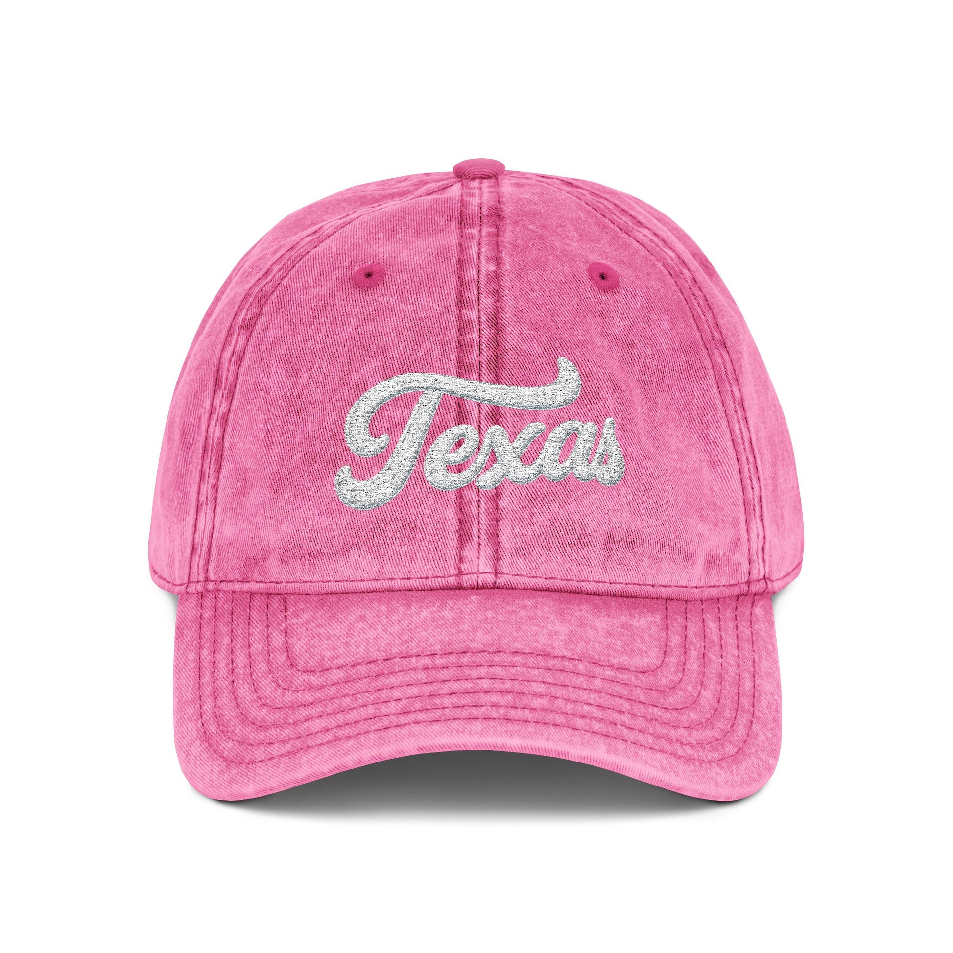 Vintage Embroidered Texas Cap — Distressed Red Baseball Hat Hats Printify One size Pink