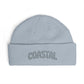 Coastal Cuff Beanie — Knit Winter Hat with 'COASTAL' Embroidered Seaglass Script Hats Printify