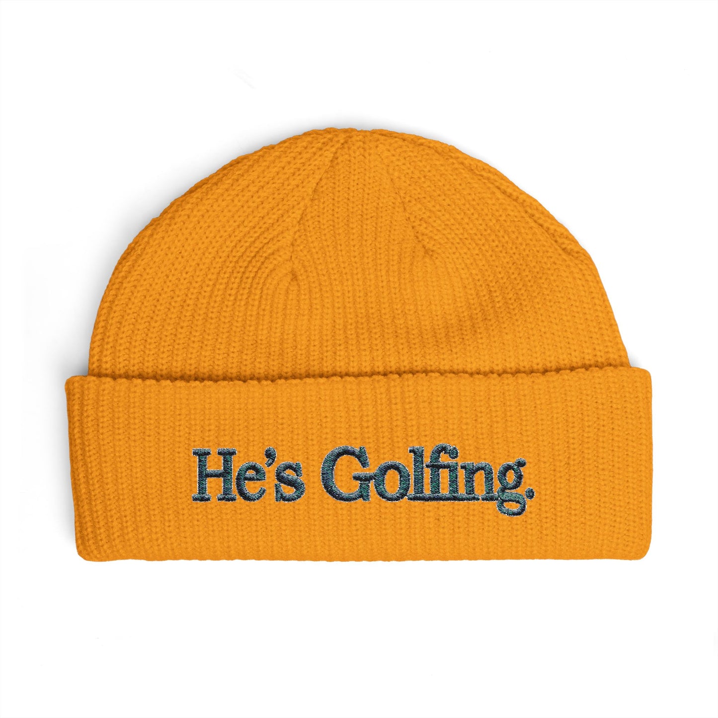 He's Golfing Cuff Beanie — Embroidered Golf Lover Knit Hat