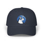 Dad Cap – White Embroidered Dog in Snow Patch Hat Hats Printify Navy One size