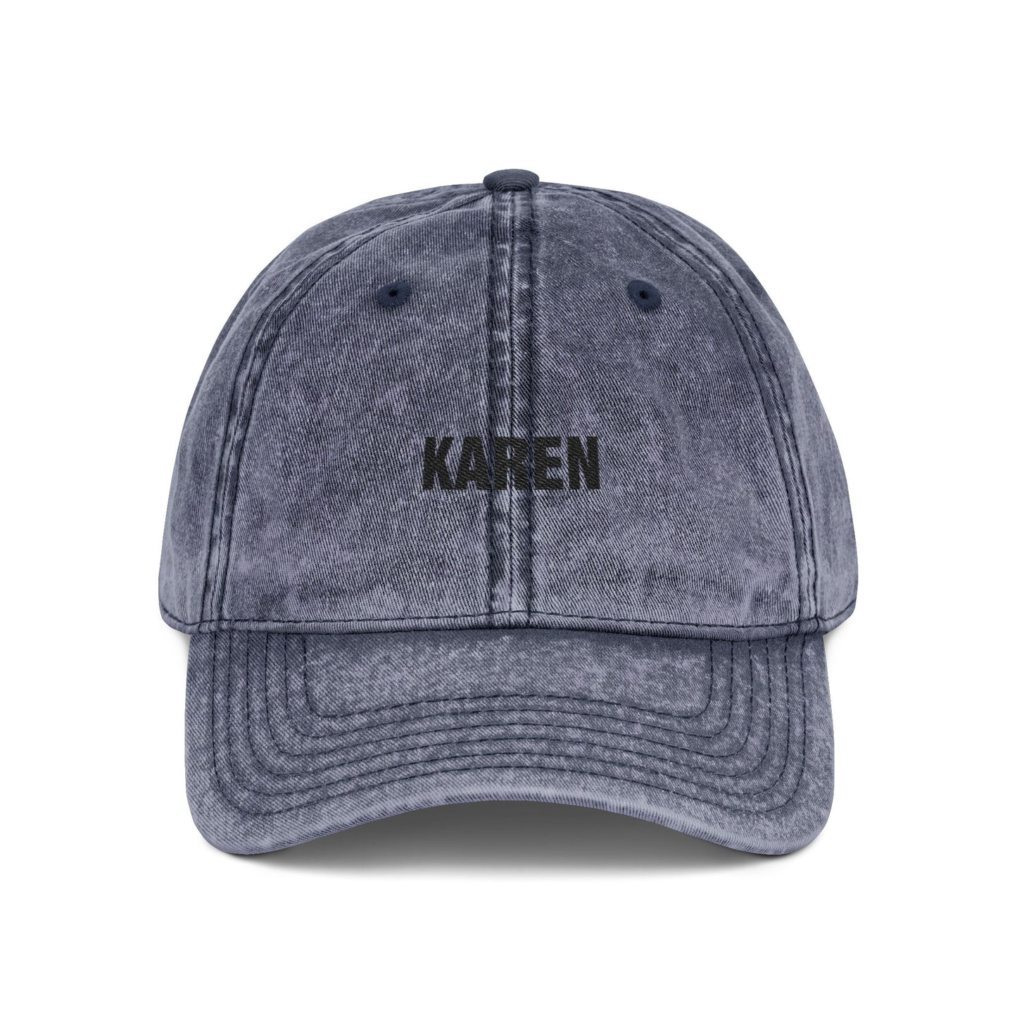 Embroidered 'KAREN' Vintage Baseball Cap - Distressed Red Dad Hat Hats Printify One size Navy