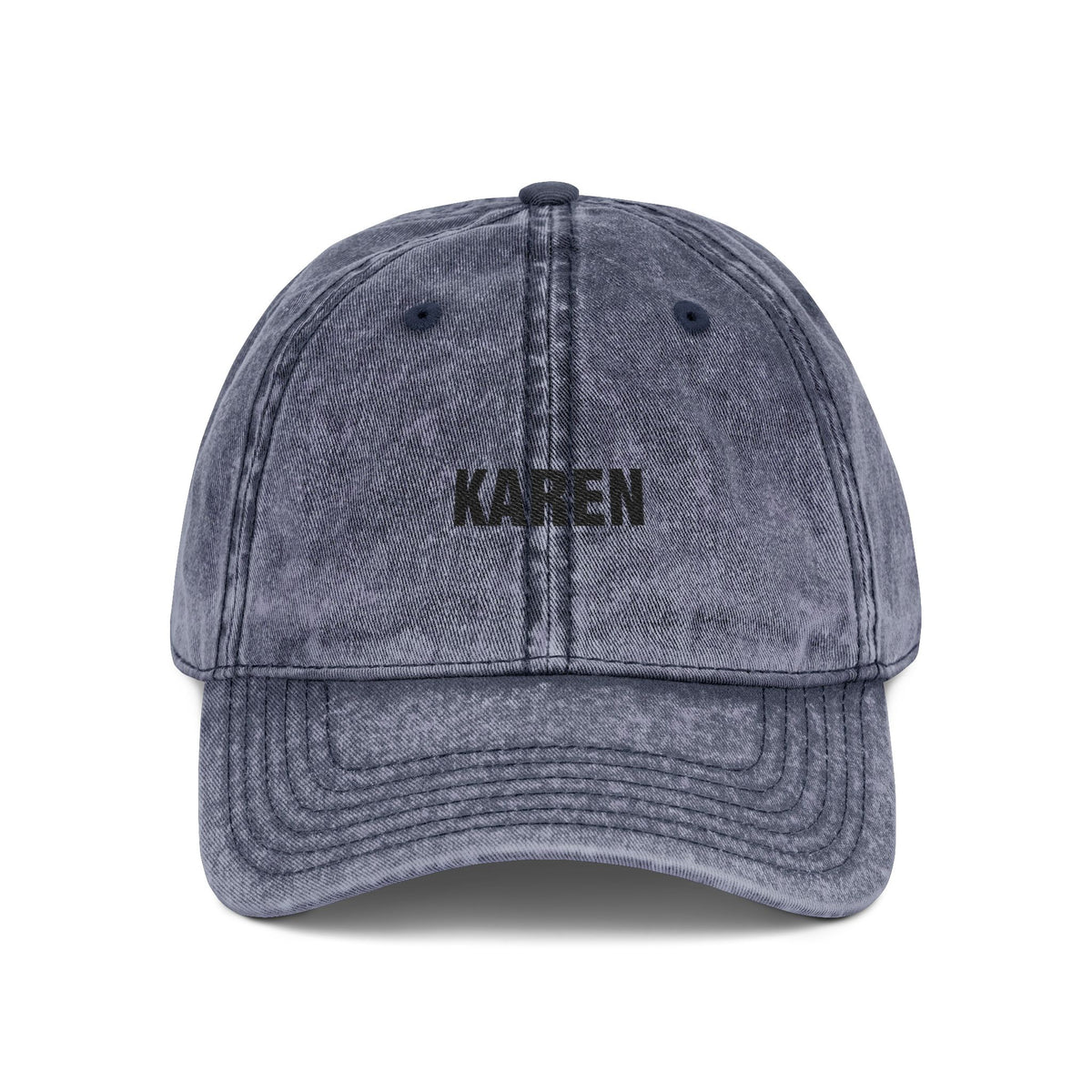 Embroidered 'KAREN' Vintage Baseball Cap - Distressed Red Dad Hat Hats Printify One size Navy