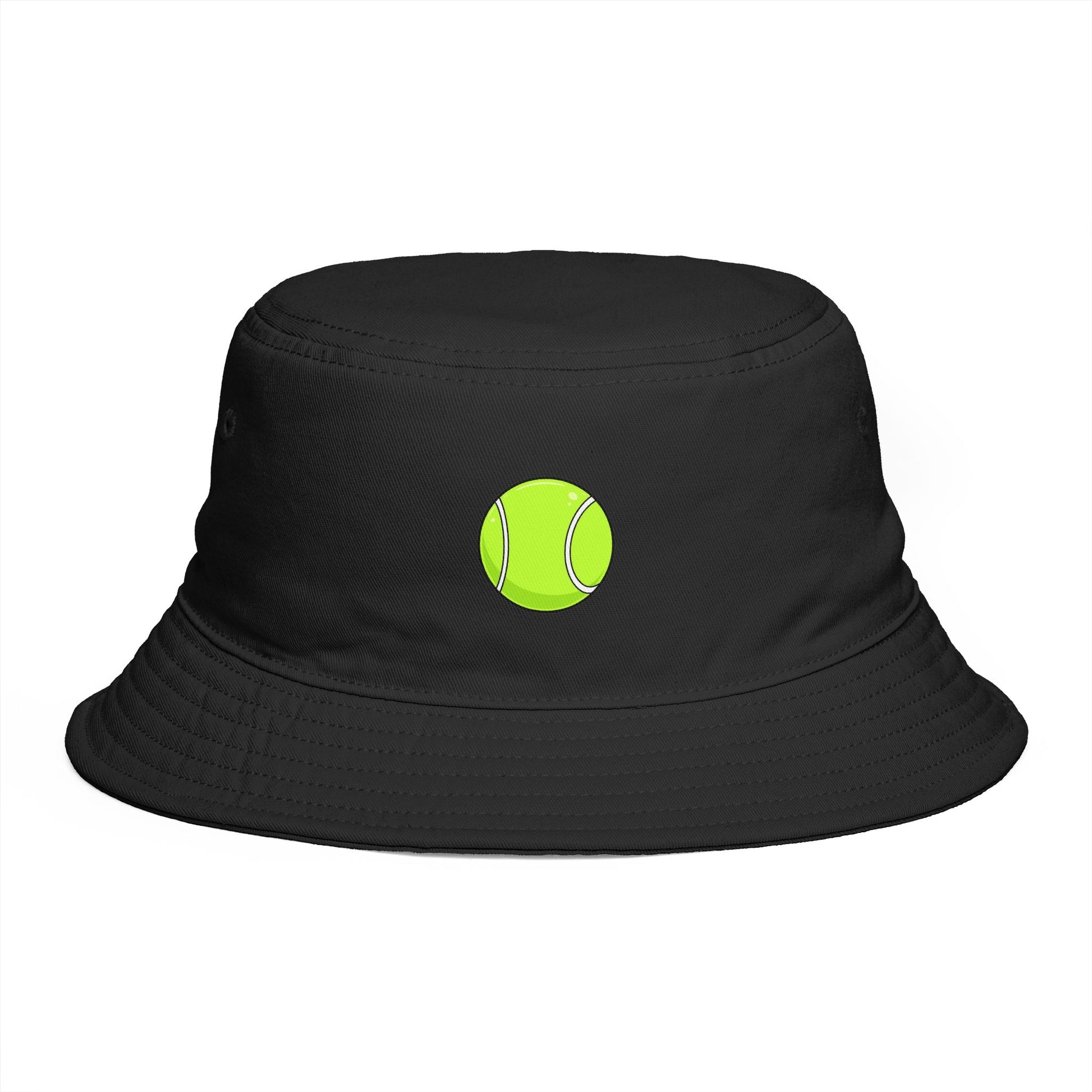 Tennis Ball Brown Bucket Hat — Retro Sport Casual Sun Hat Hats Printify One size Black