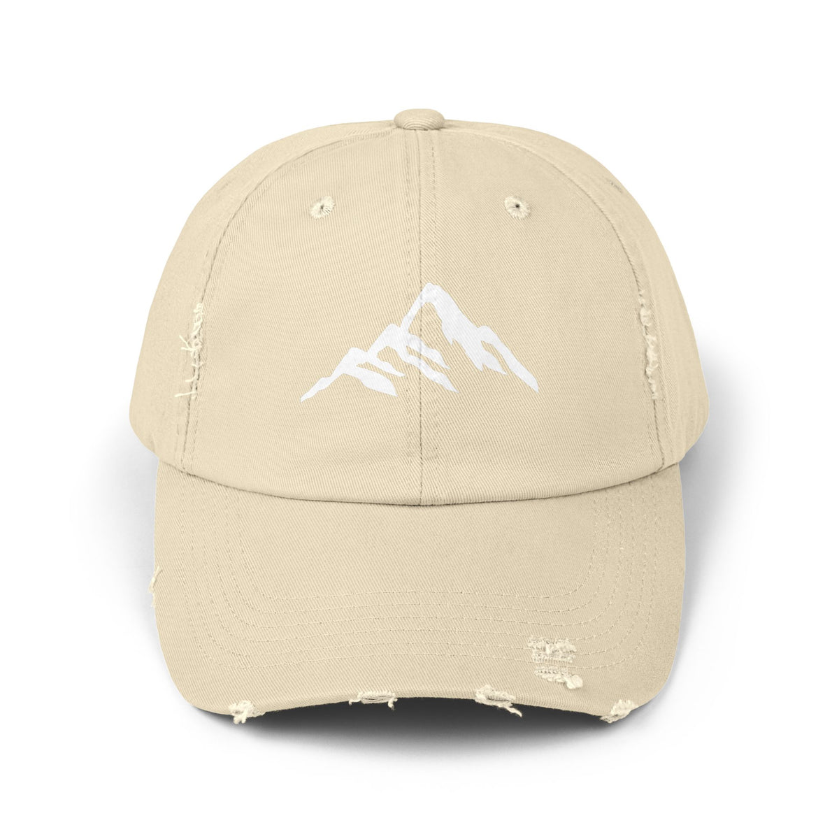 Distressed Mountain Hat — Minimal White Peak Embroidered Cap Hats Printify Stone One size