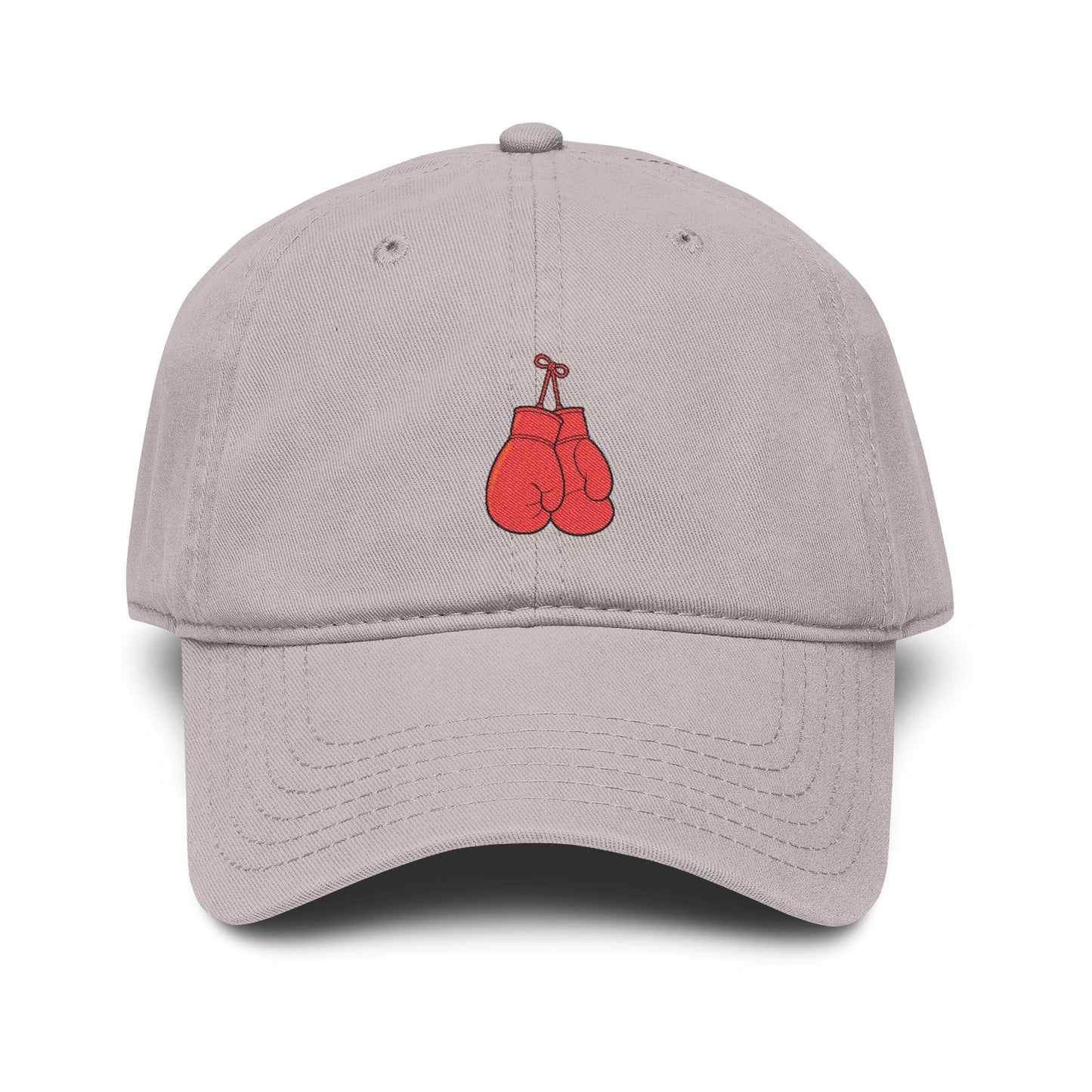 Washed Baseball Cap with Embroidered Red Boxing Gloves — Vintage Sport Dad Hat Hats Printify One size Gray