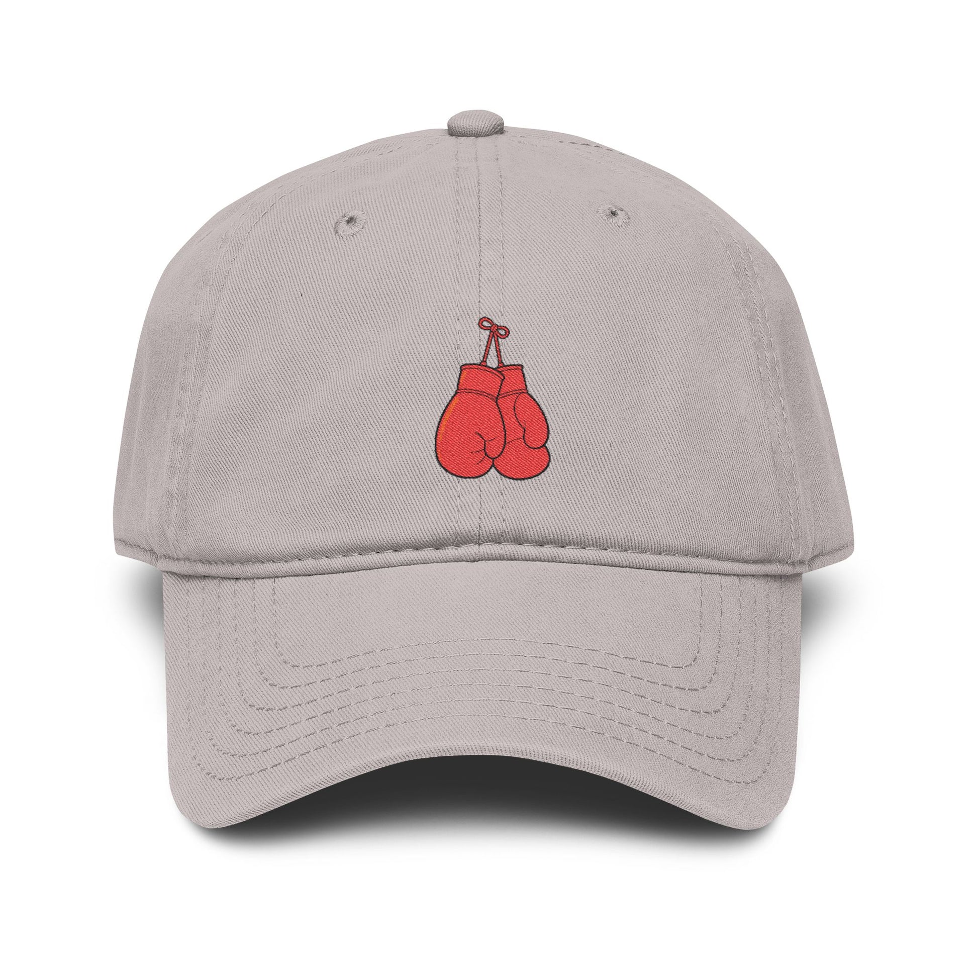 Washed Baseball Cap with Embroidered Red Boxing Gloves — Vintage Sport Dad Hat Hats Printify One size Gray