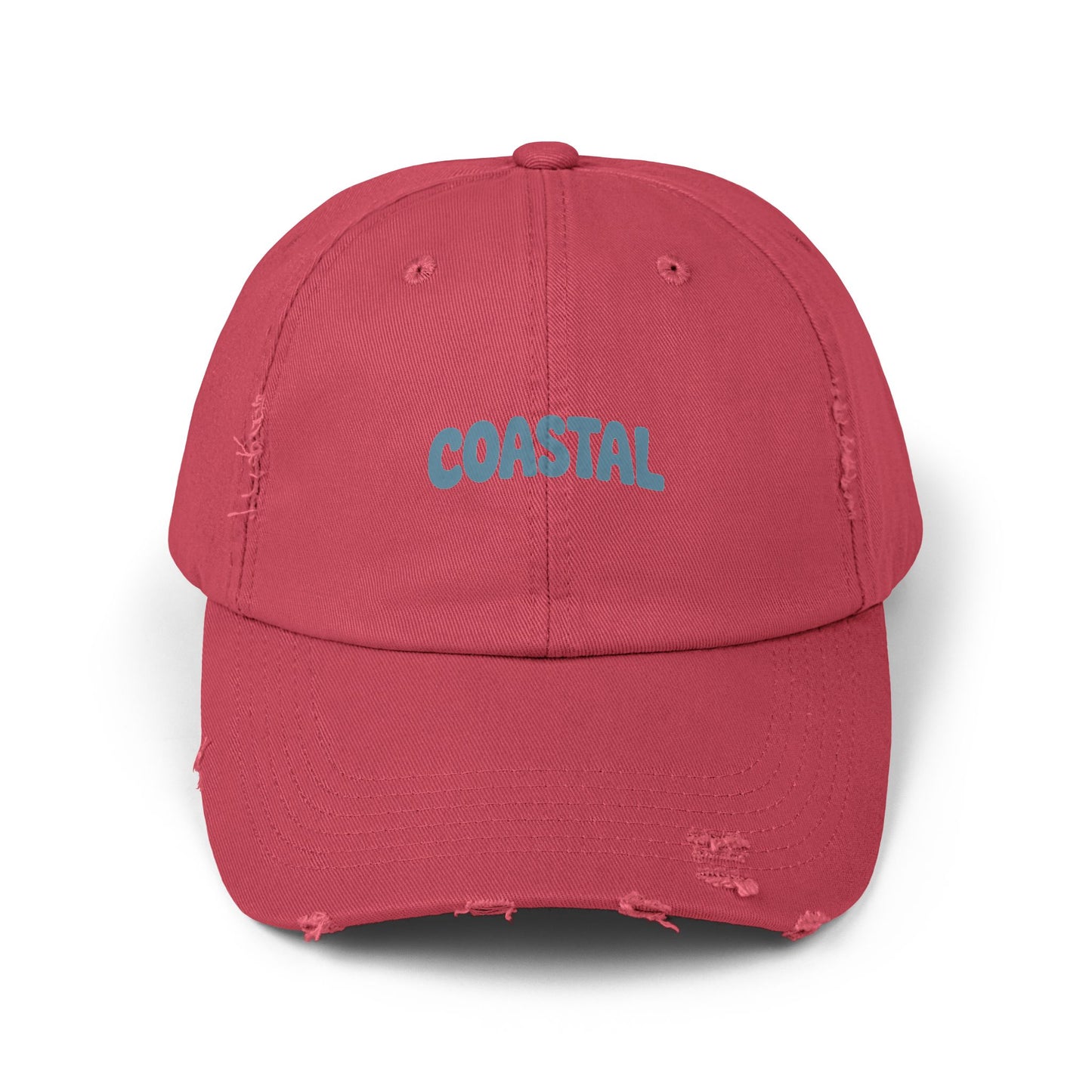 Coastal Distressed Baseball Cap — Vintage Ocean Graphic Hat Hats Printify Dashing Red One size