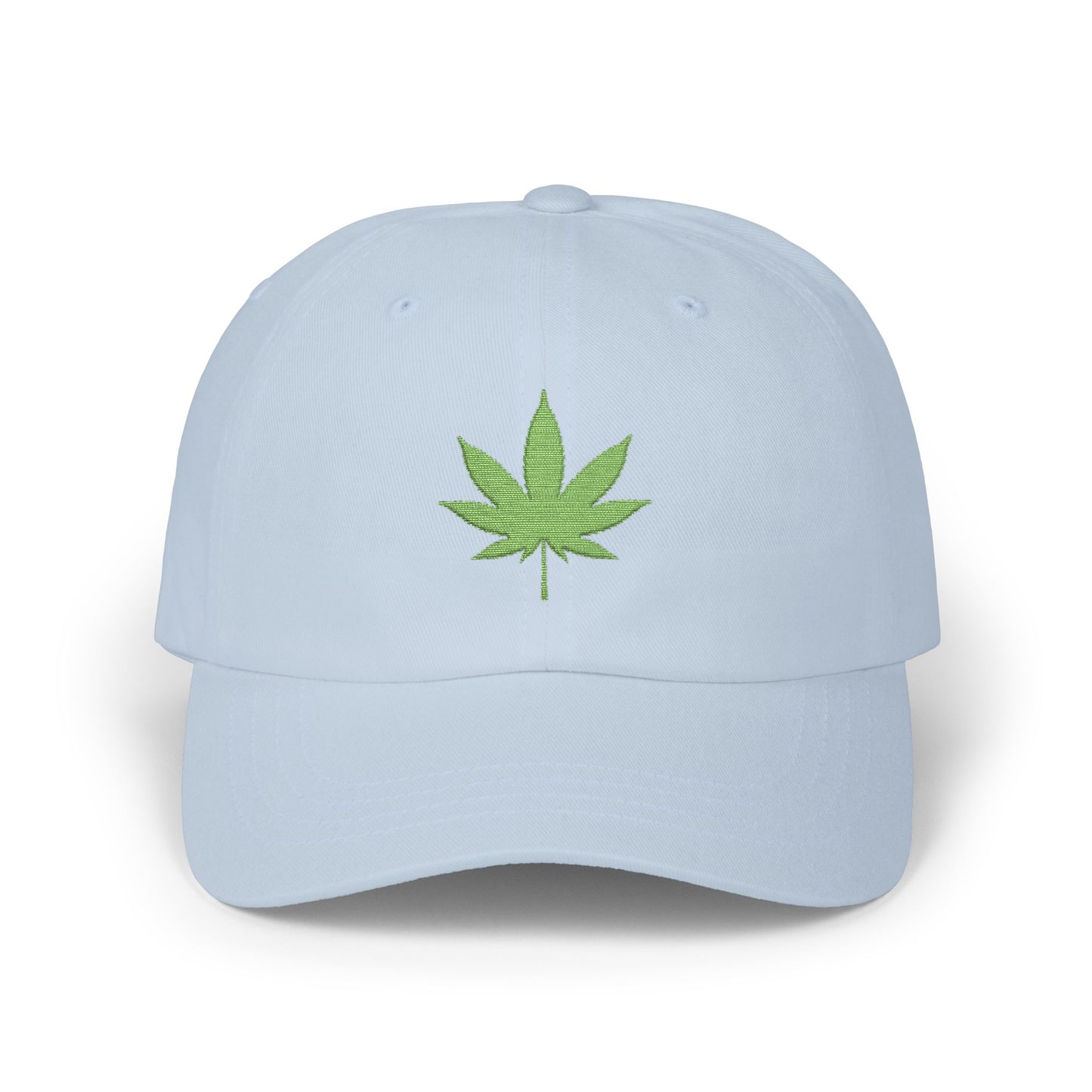 Classic Dad Cap – Embroidered Green Cannabis Leaf Baseball Hat Hats Printify Light Blue One size