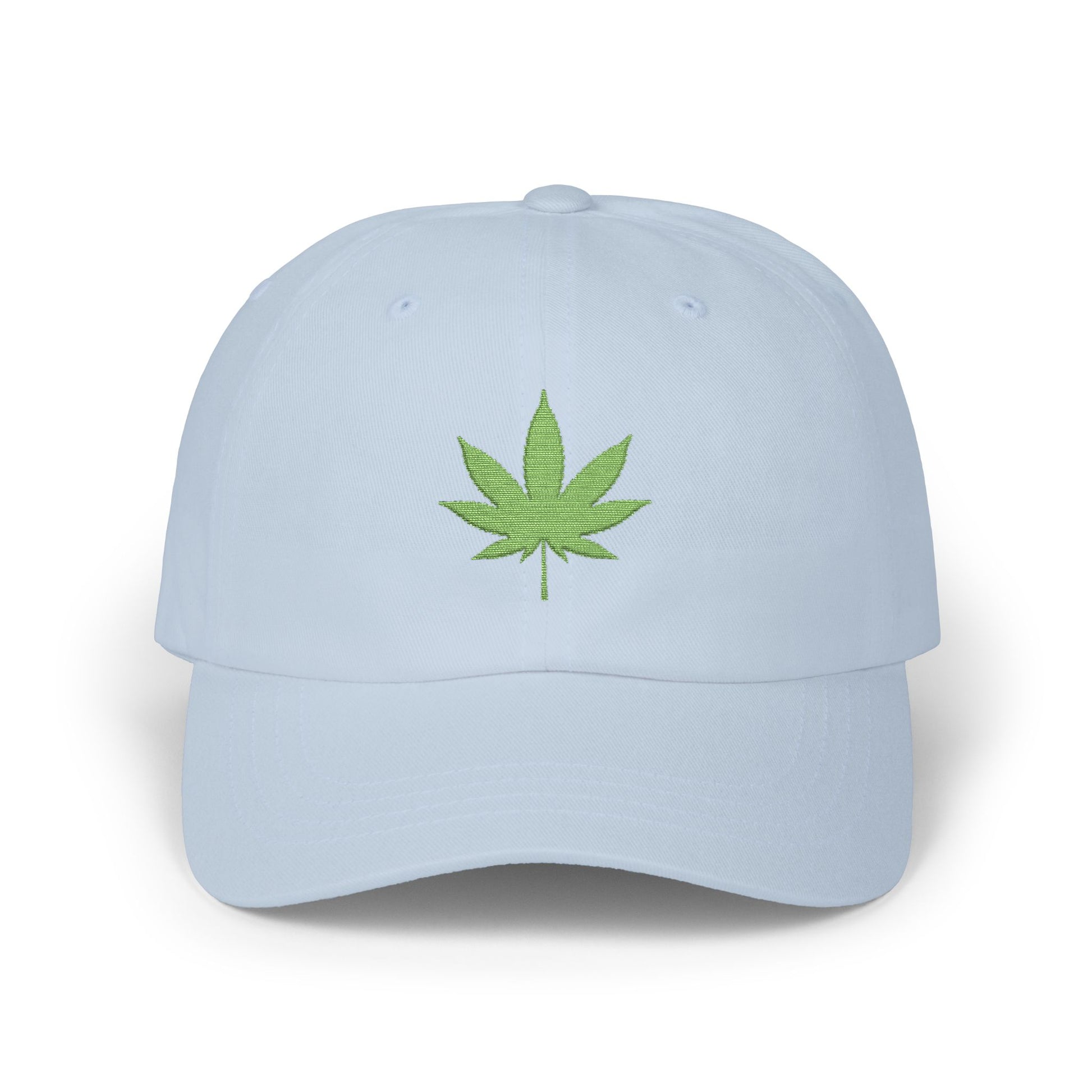 Classic Dad Cap – Embroidered Green Cannabis Leaf Baseball Hat Hats Printify Light Blue One size