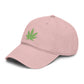 Washed Baseball Cap with Green Glitter Cannabis Leaf Embroidery