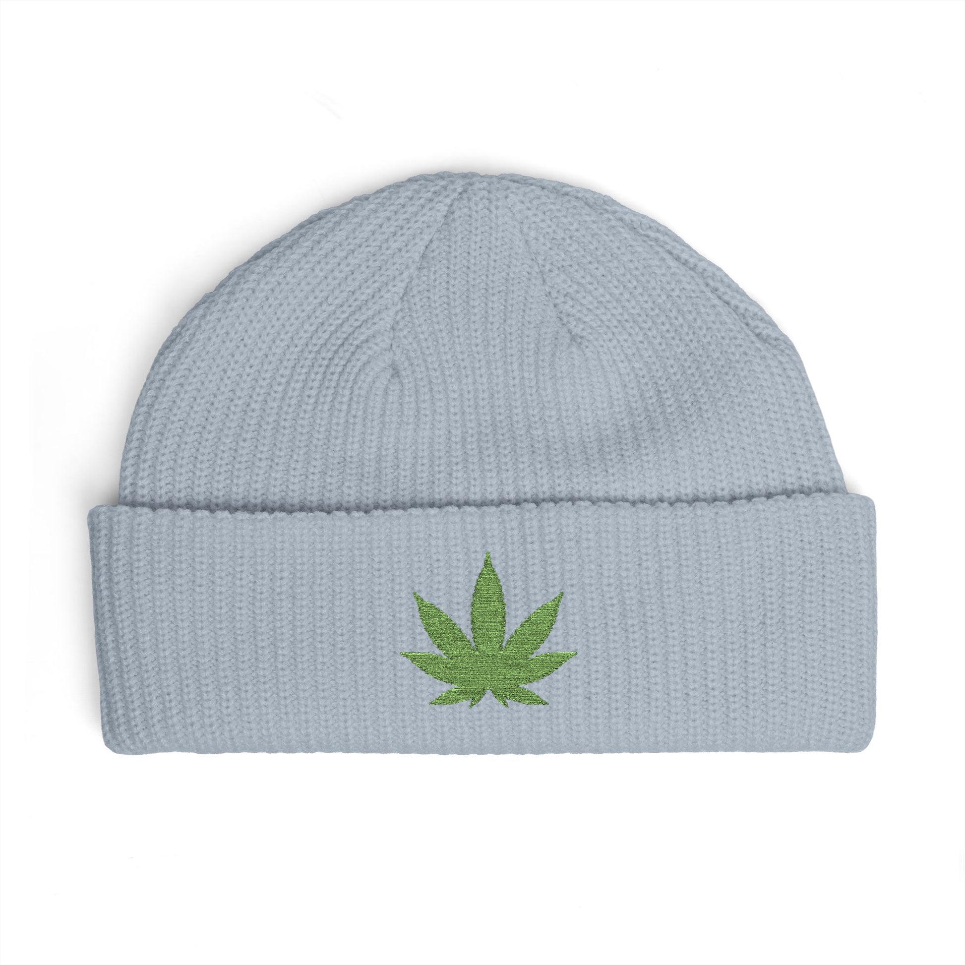 Embroidered Glitter Cannabis Leaf Cuff Beanie Hats Printify One size Powder