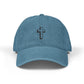 Embroidered Cross Denim Hat — Black Church Baseball Cap Hats Printify One size Blue
