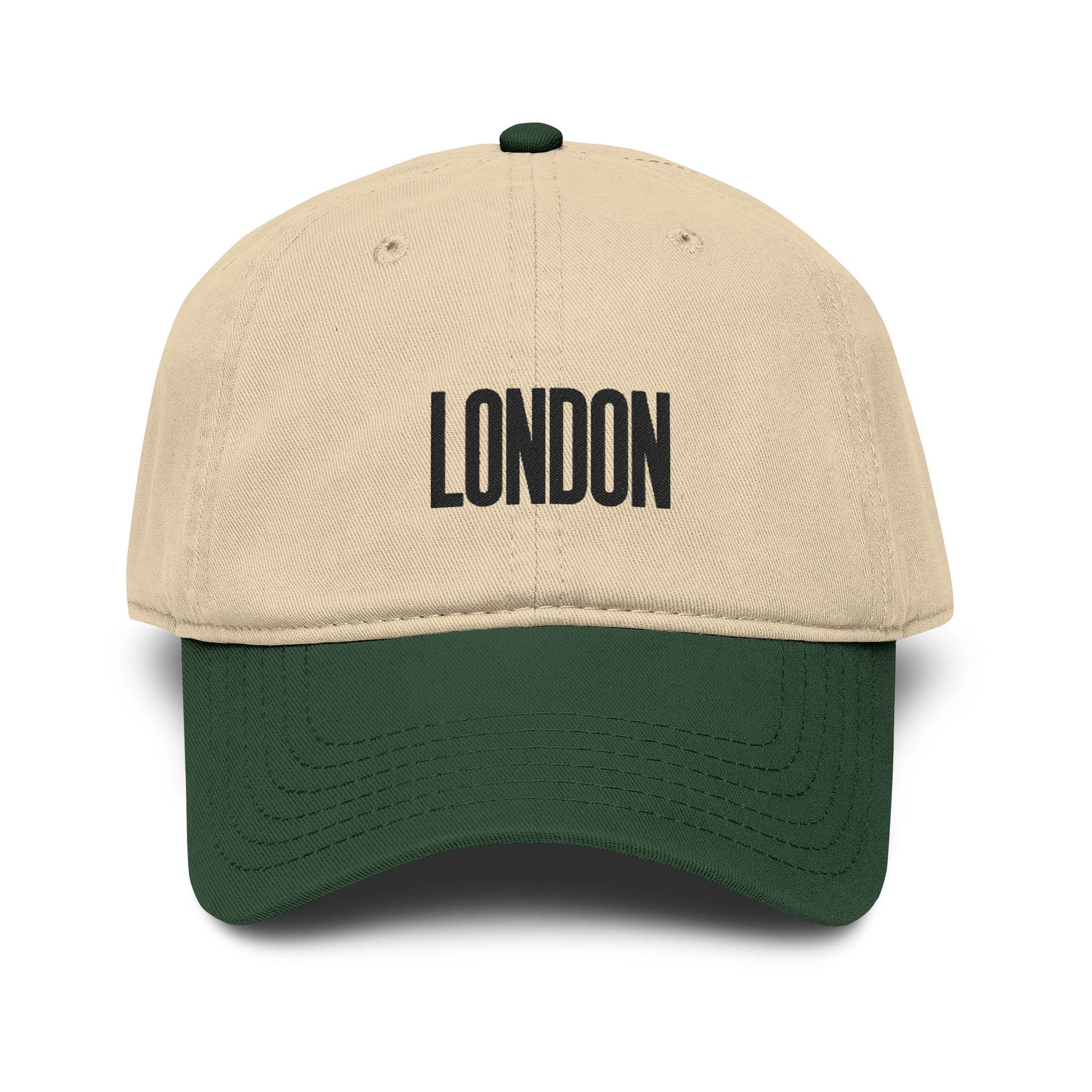 London Embroidered Washed Baseball Cap Hats Printify One size Dark Green / Khaki