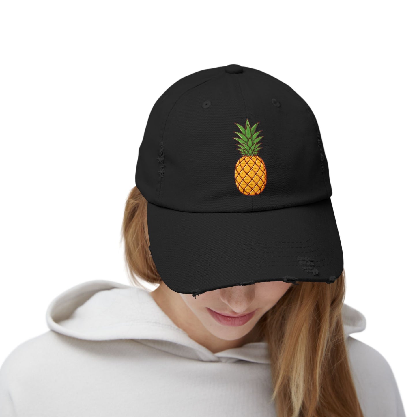 Distressed Pineapple Cap — Retro Embroidered Fruit Hat Hats Printify