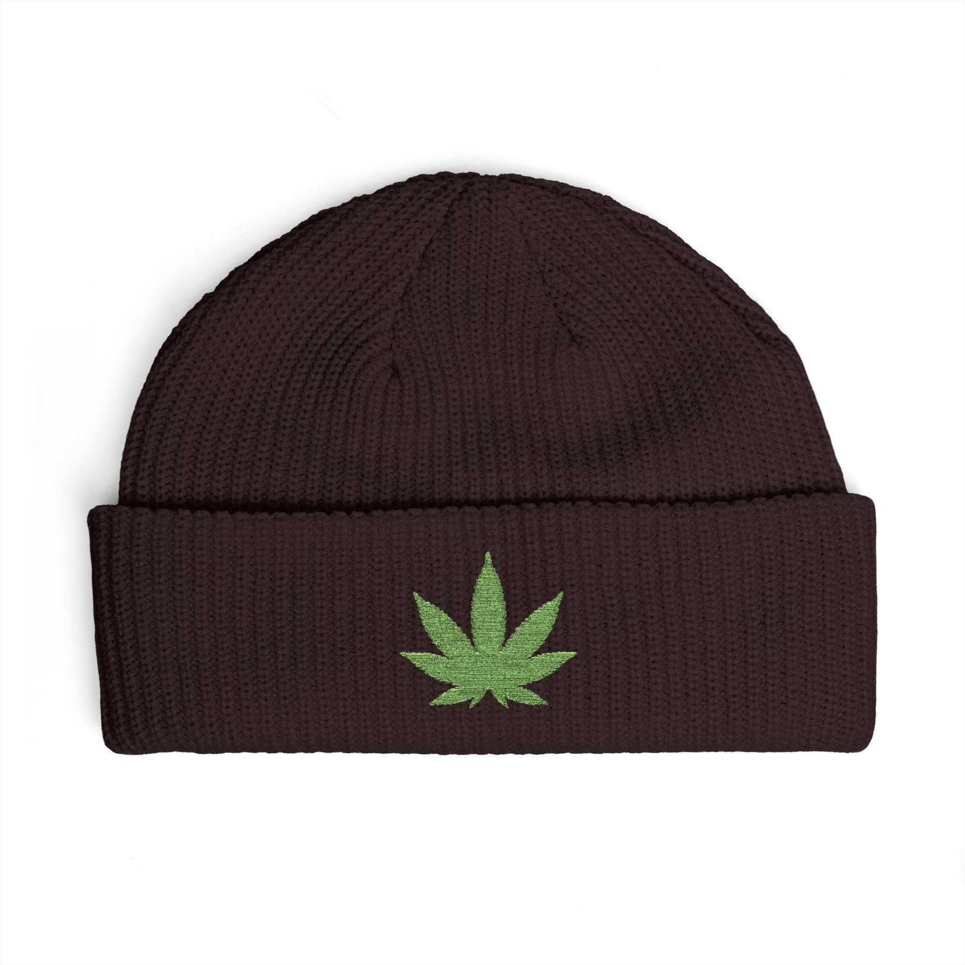 Embroidered Glitter Cannabis Leaf Cuff Beanie Hats Printify One size Plum