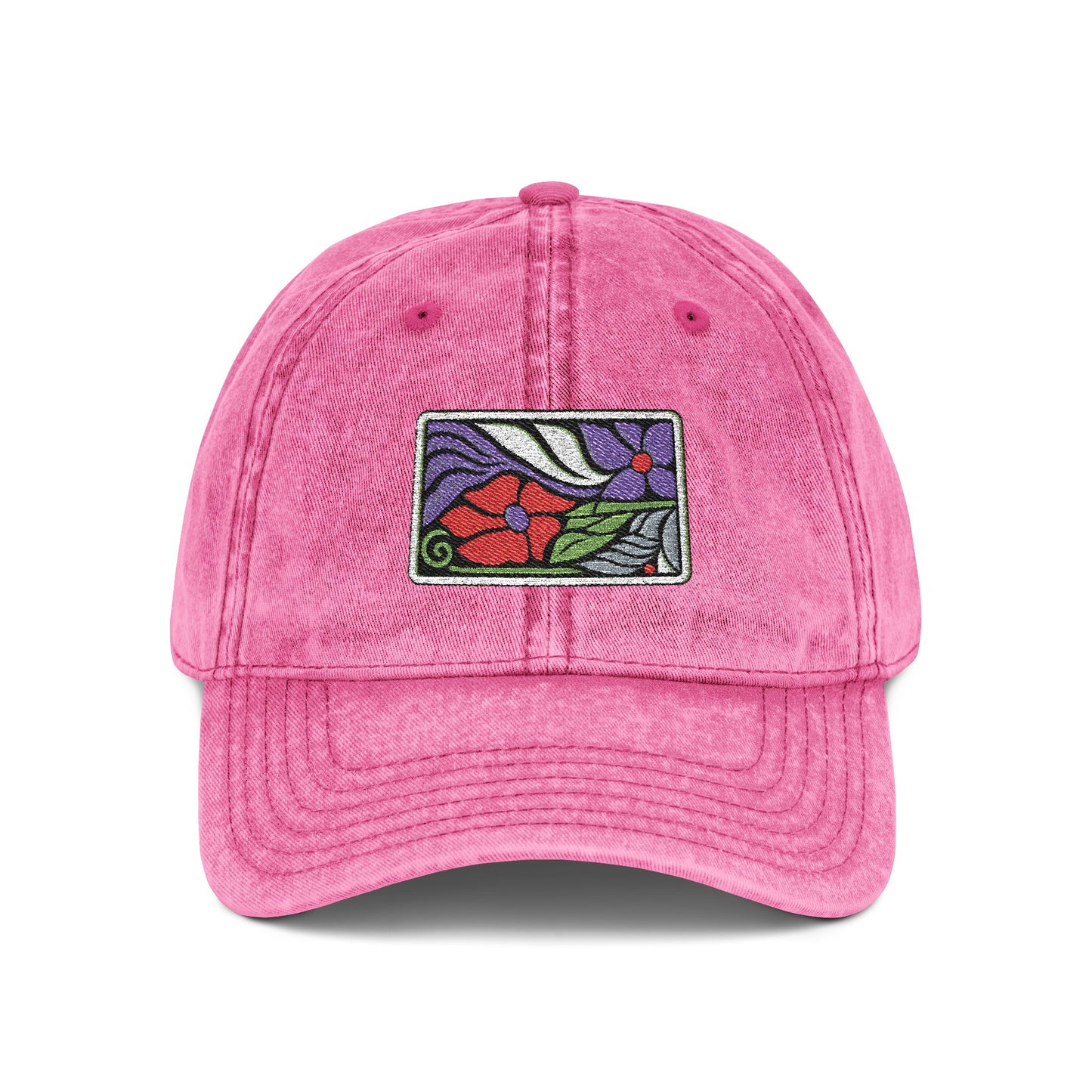 Vintage Embroidered Floral Patch Cap Hats Printify One size Pink
