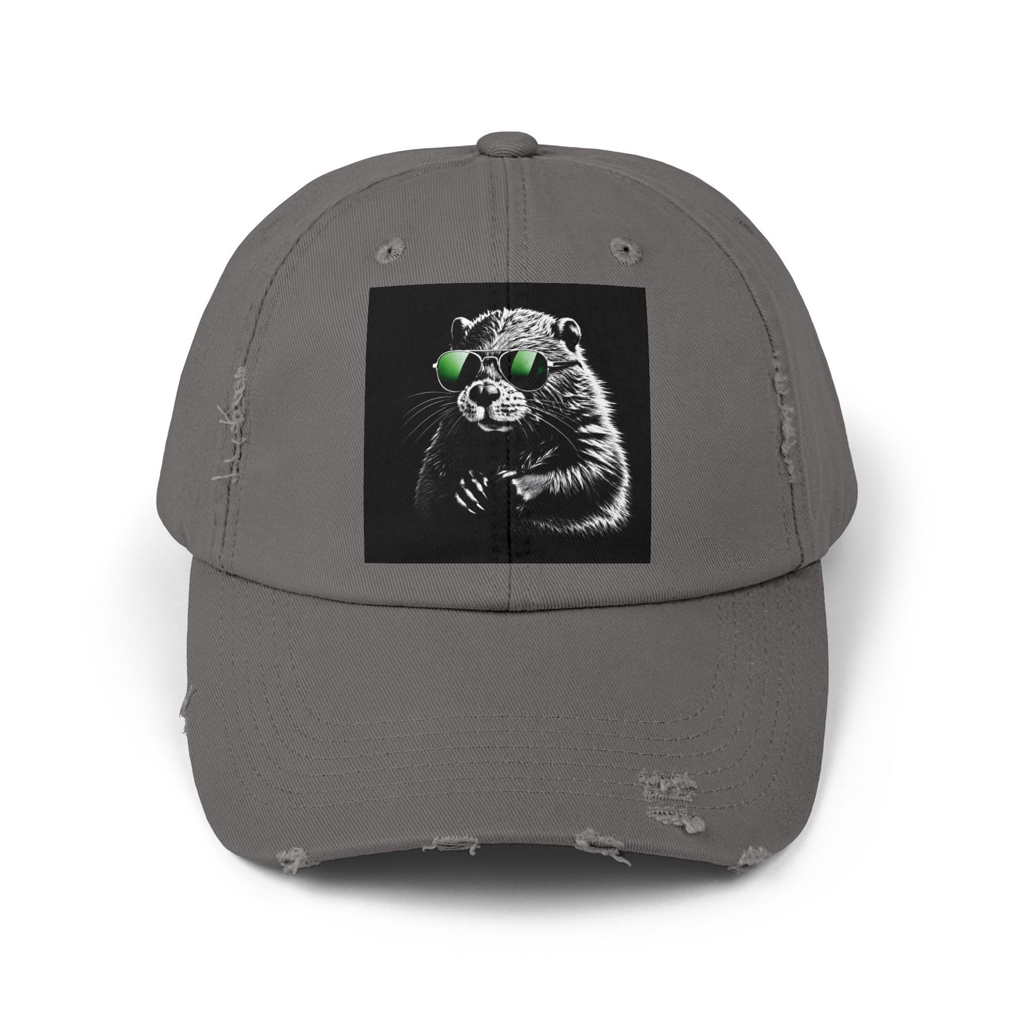 Distressed Cap — Cool Raccoon with Green Sunglasses Hat