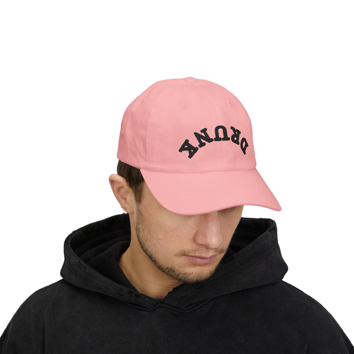 Dad Cap – 'DRUNK' Arch Embroidered White Baseball Hat