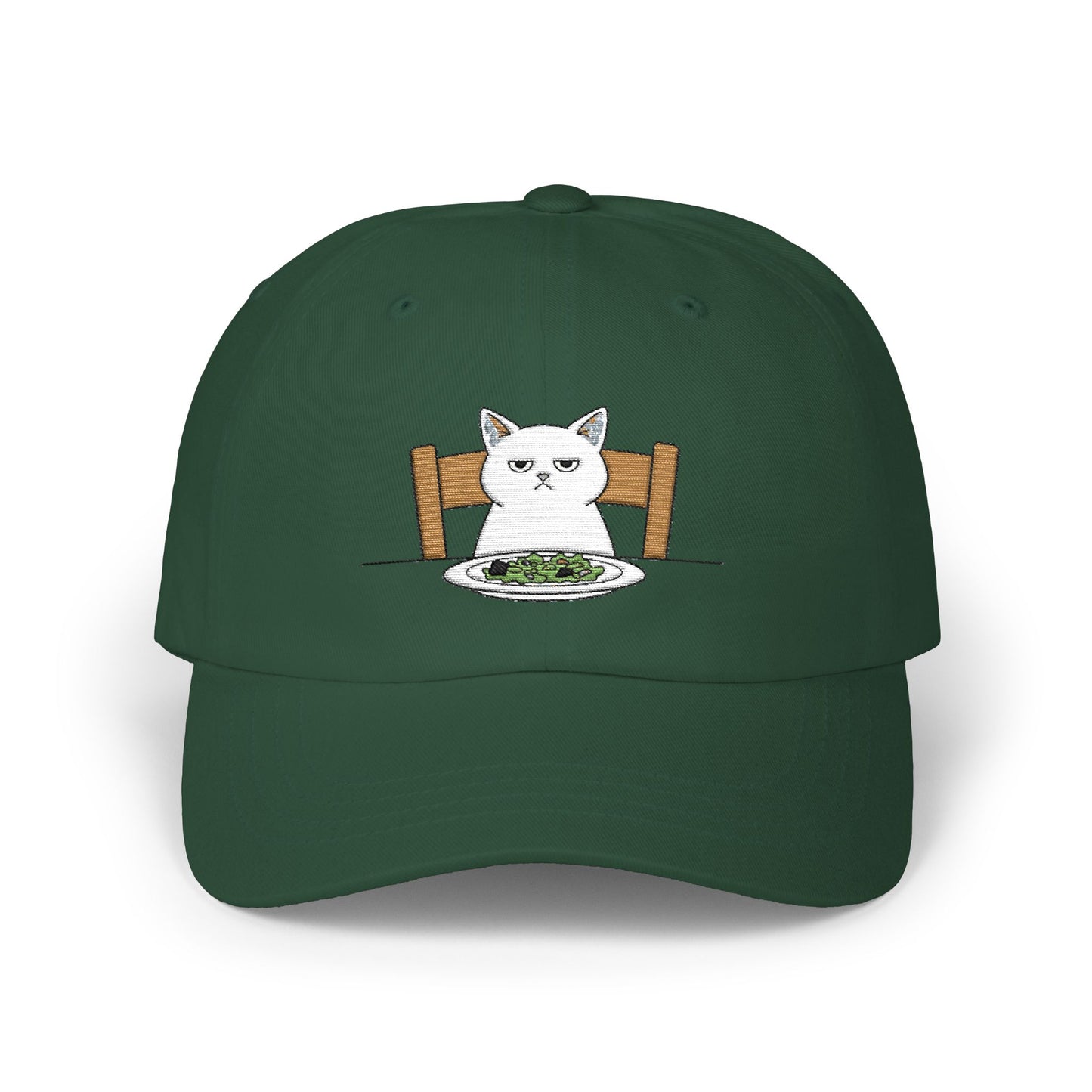 Dad Cap — Grumpy Cat at Dinner Embroidered Hat Hats Printify Spruce One size