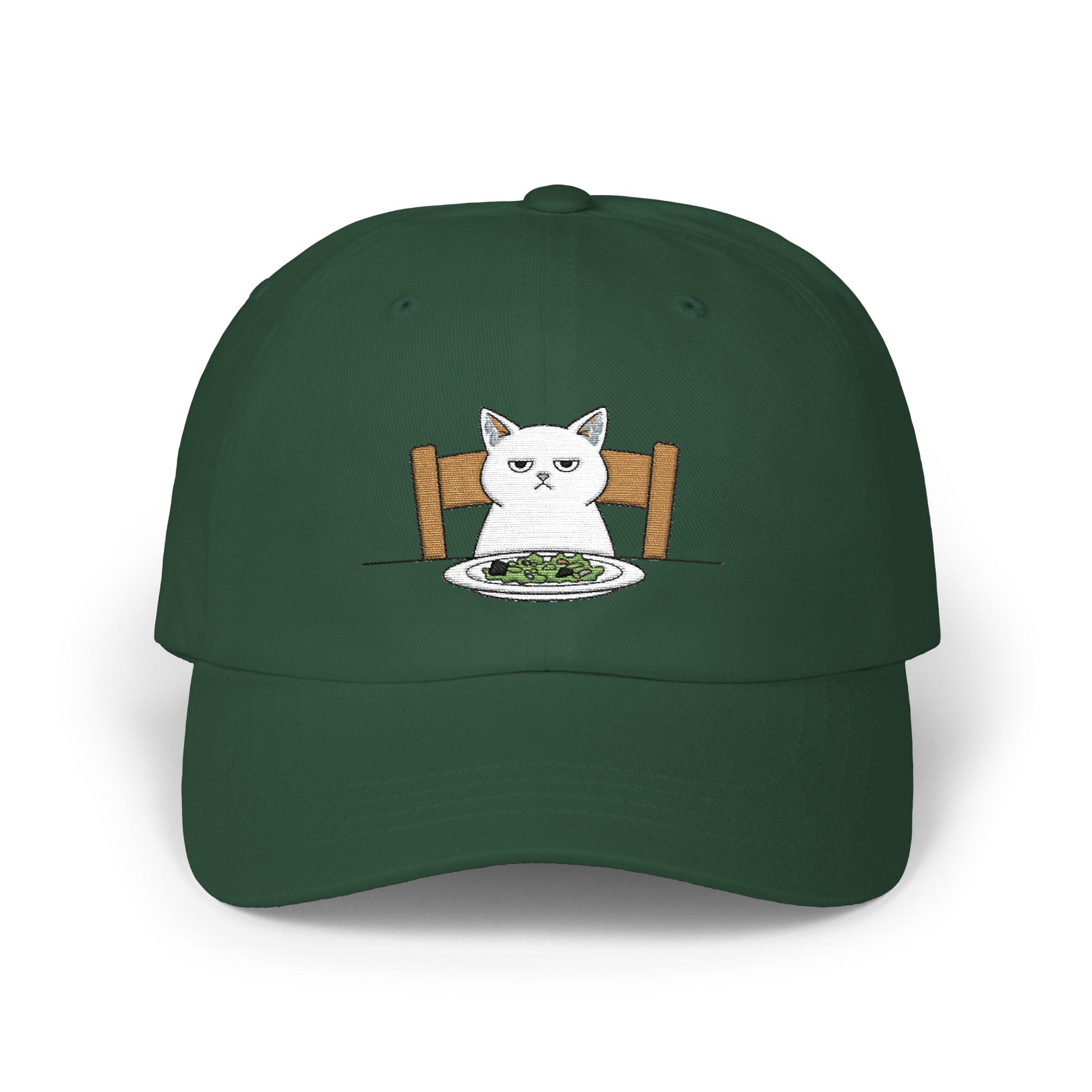 Dad Cap — Grumpy Cat at Dinner Embroidered Hat Hats Printify Spruce One size