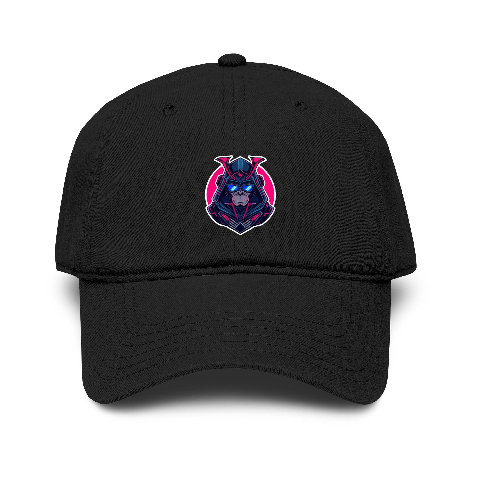 Embroidered Neon Samurai Baseball Cap — Washed Cotton Hat Hats Printify One size Black