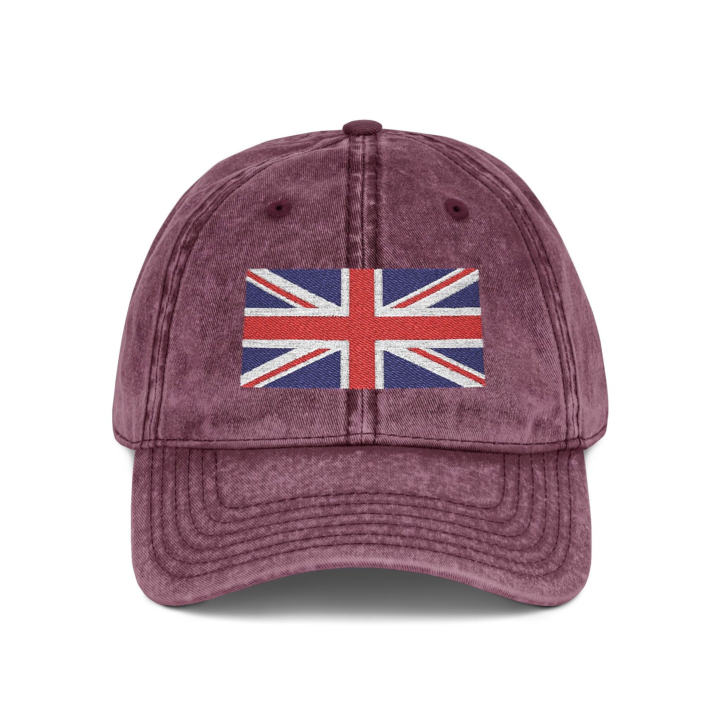Vintage Union Jack Embroidered Cap Hats Printify One size Maroon