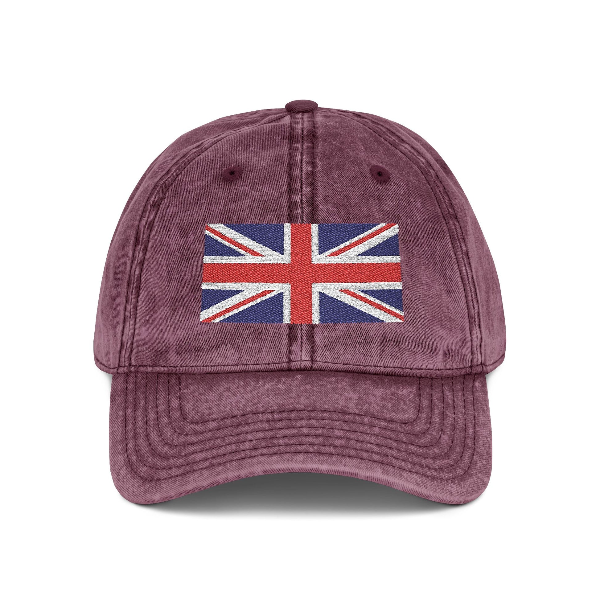 Vintage Union Jack Embroidered Cap Hats Printify One size Maroon