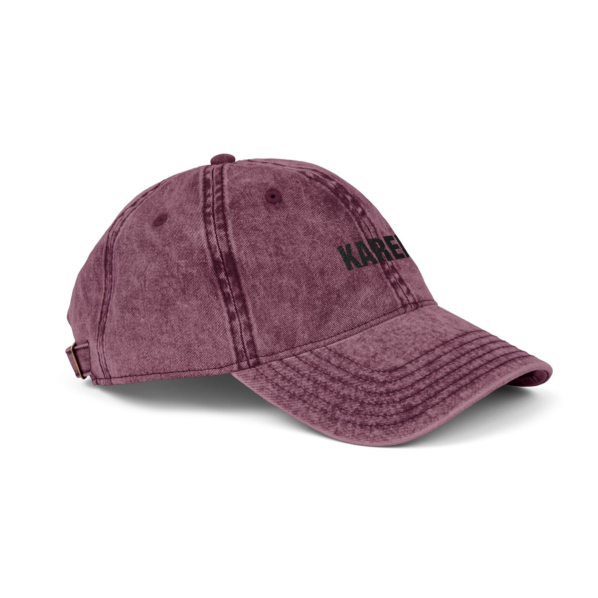 Embroidered 'KAREN' Vintage Baseball Cap - Distressed Red Dad Hat Hats Printify