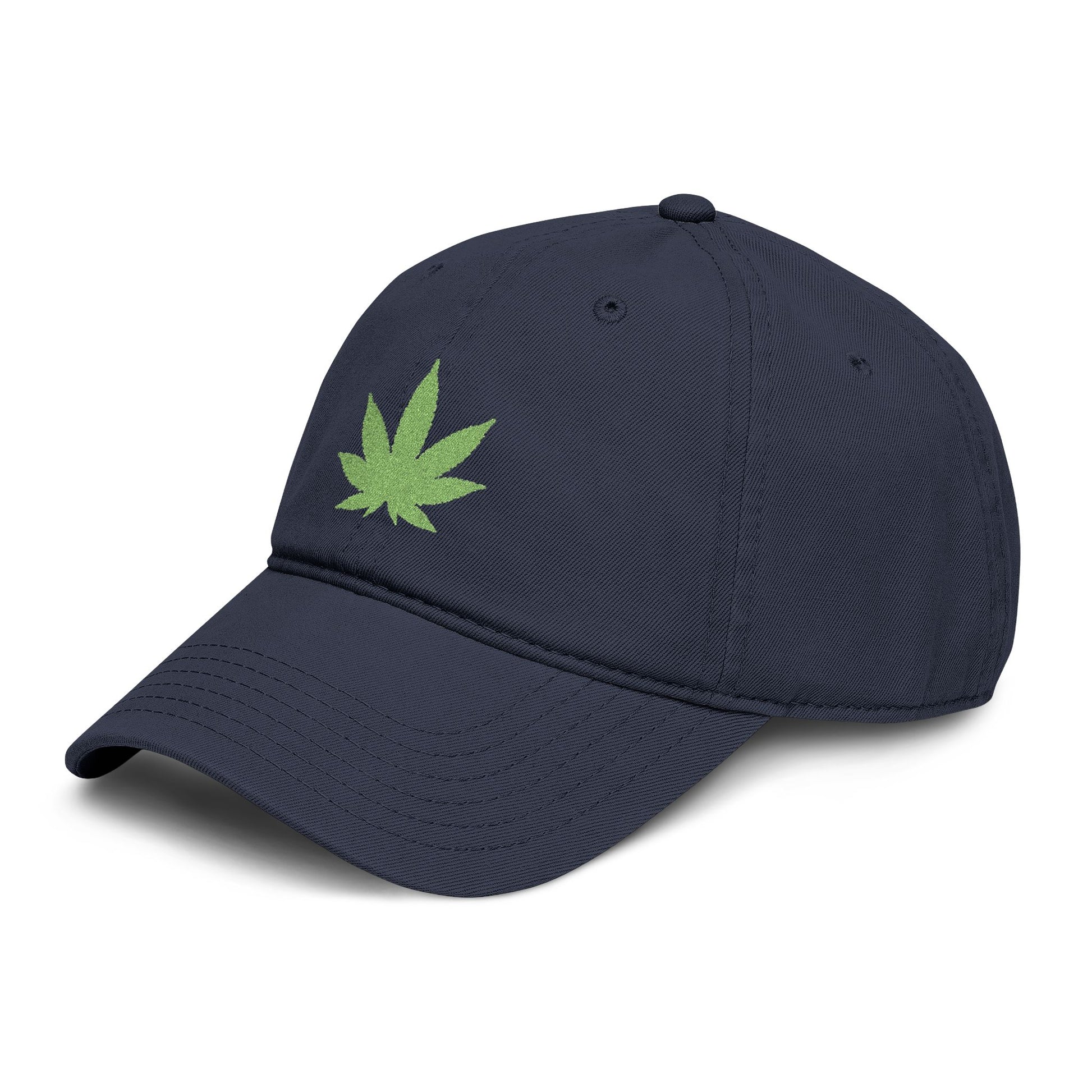 Washed Baseball Cap with Green Glitter Cannabis Leaf Embroidery Hats Printify