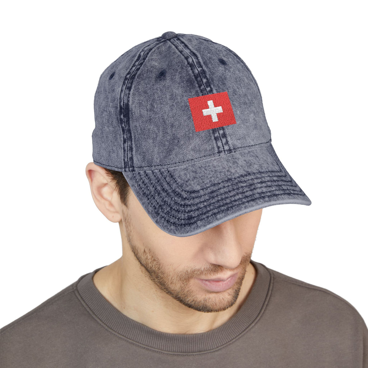 Red Vintage Embroidered Cross Cap - Washed Baseball Hat Hats Printify